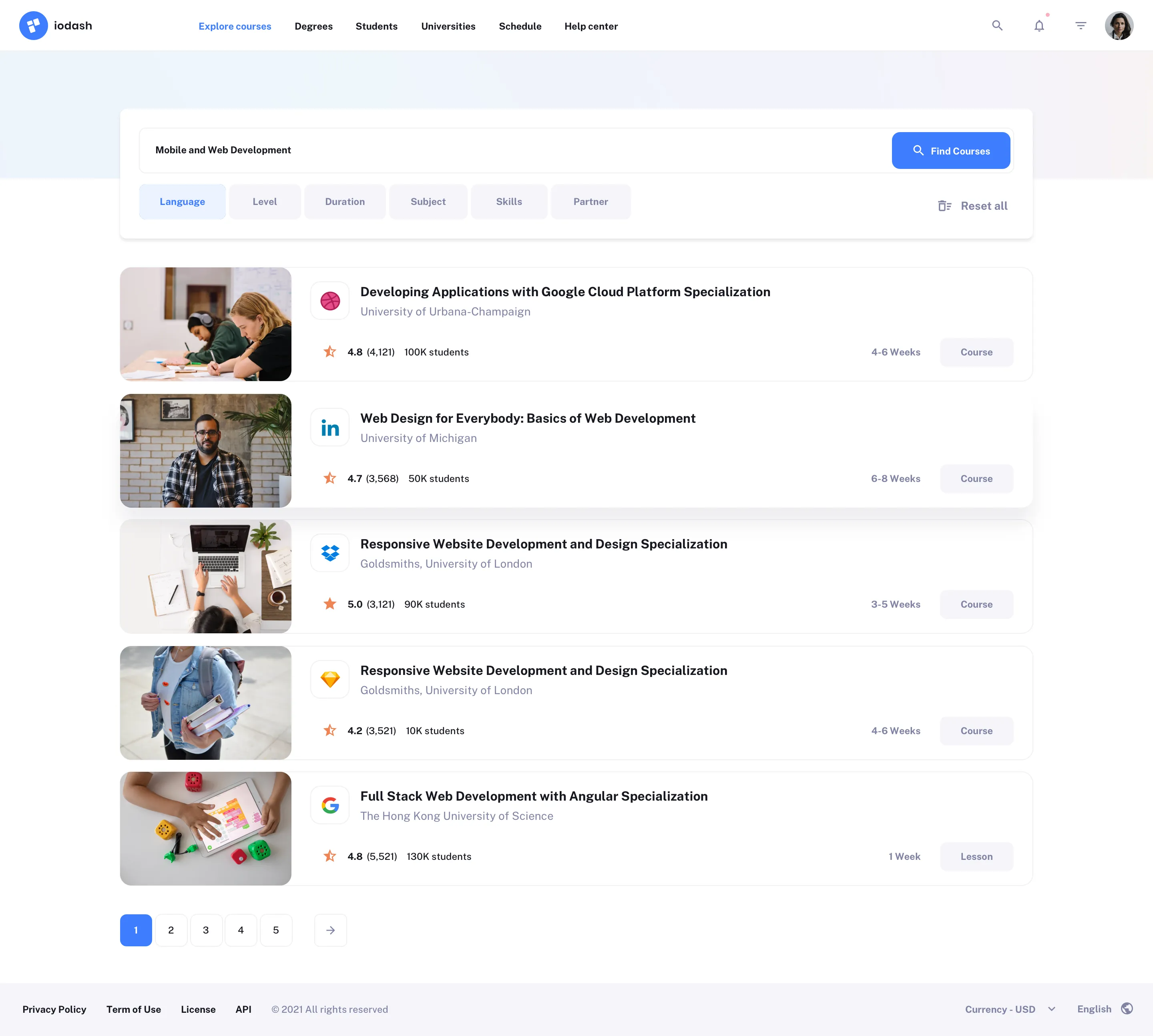 Course app UI design