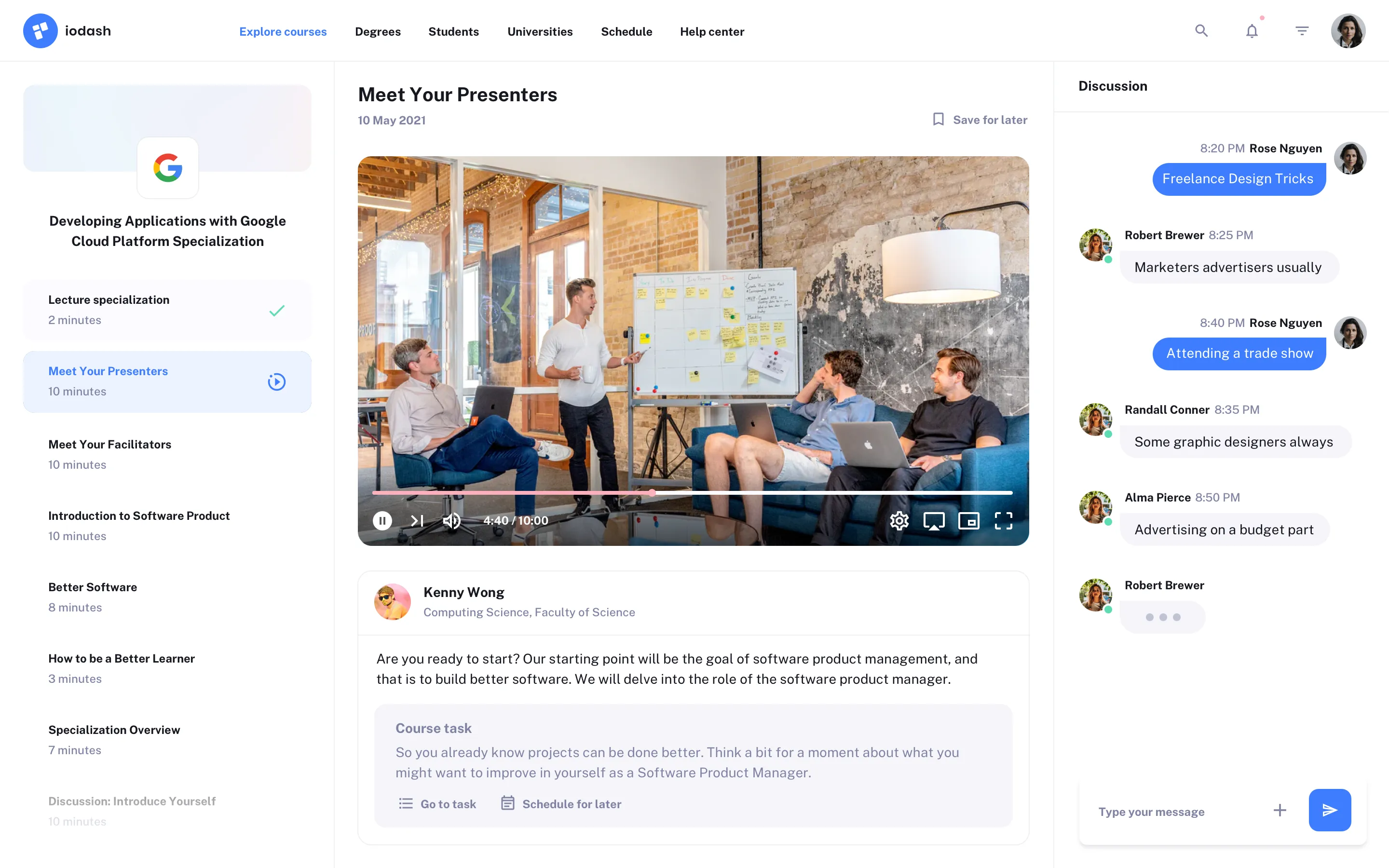 Course details pages design