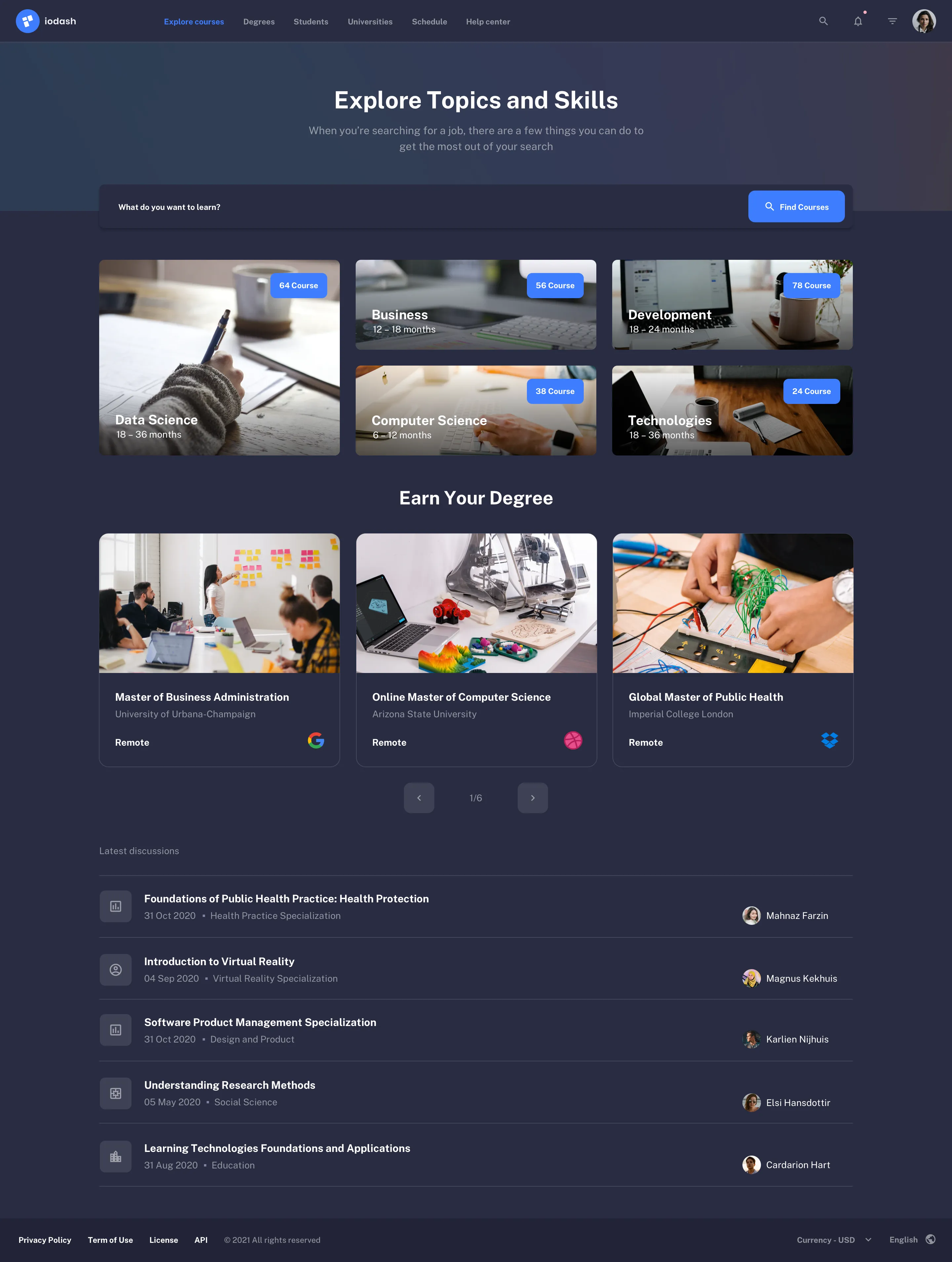Course details pages design