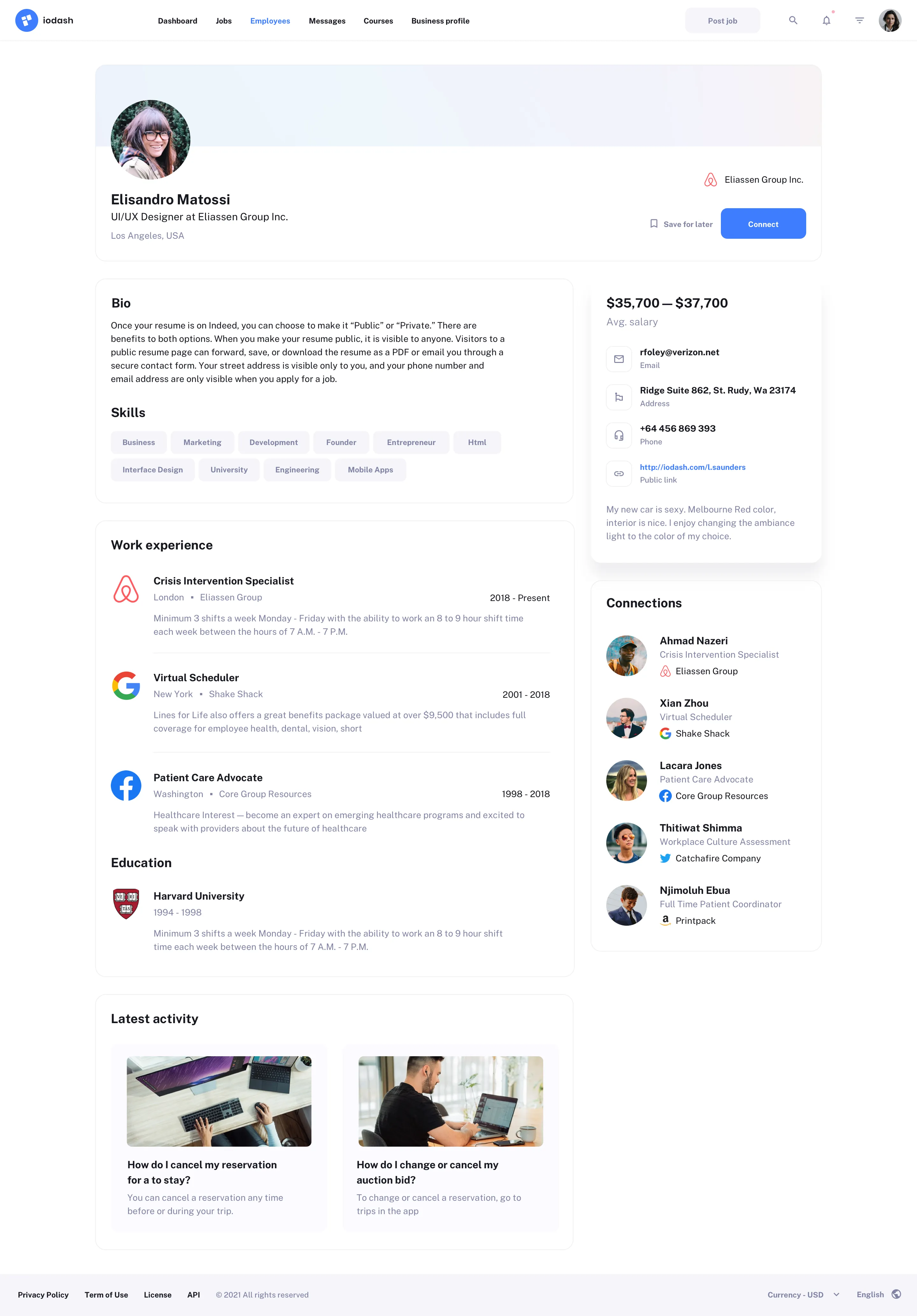 Employee profile design