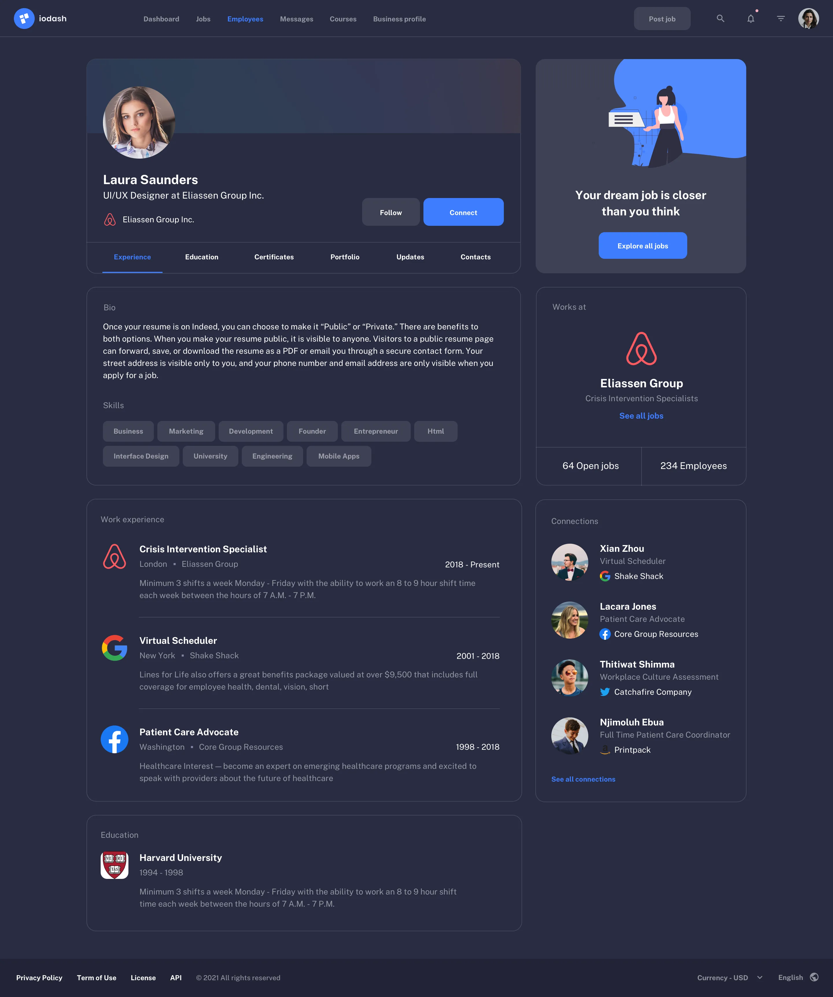 Jobs list page design
