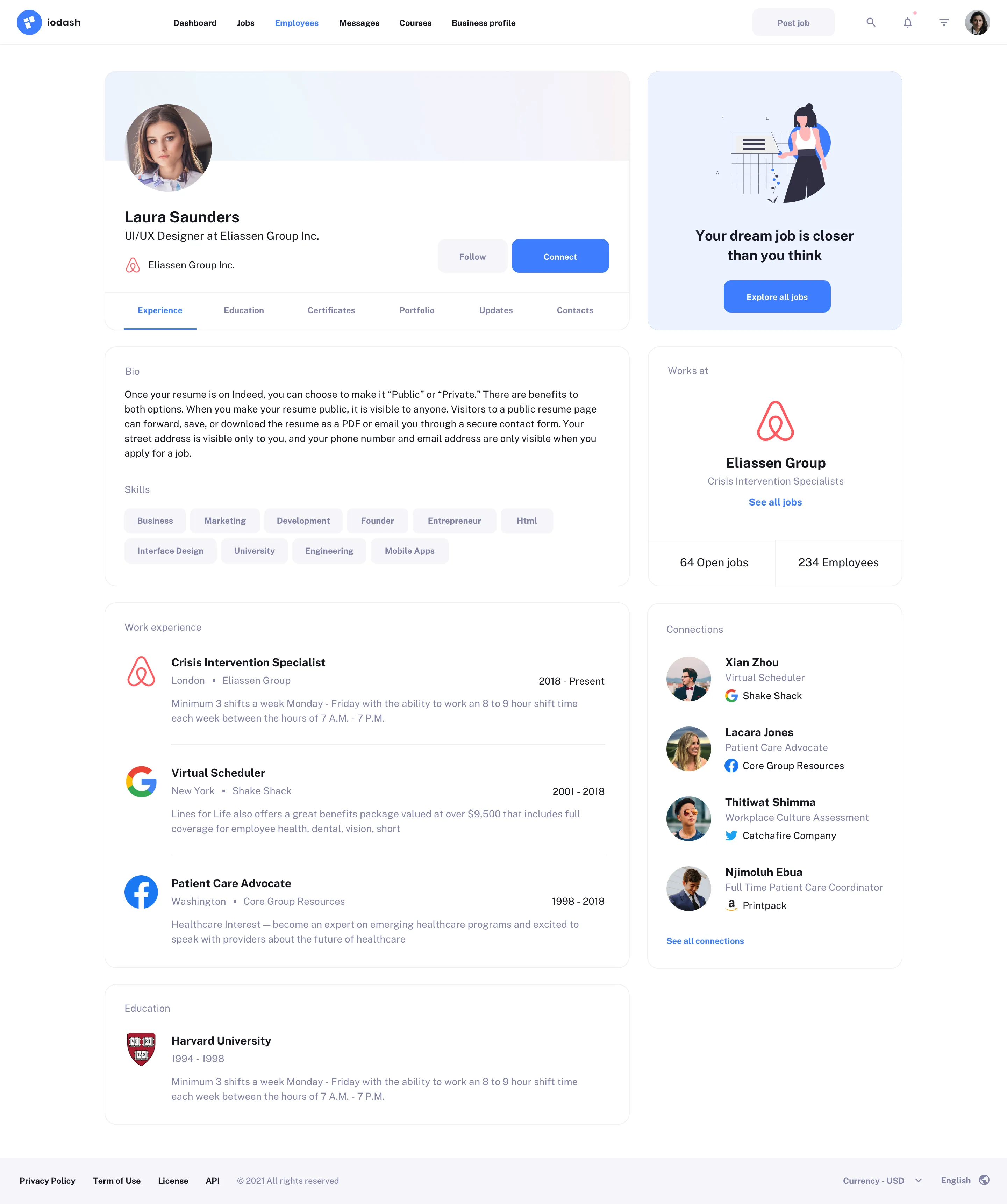 Employee profile design