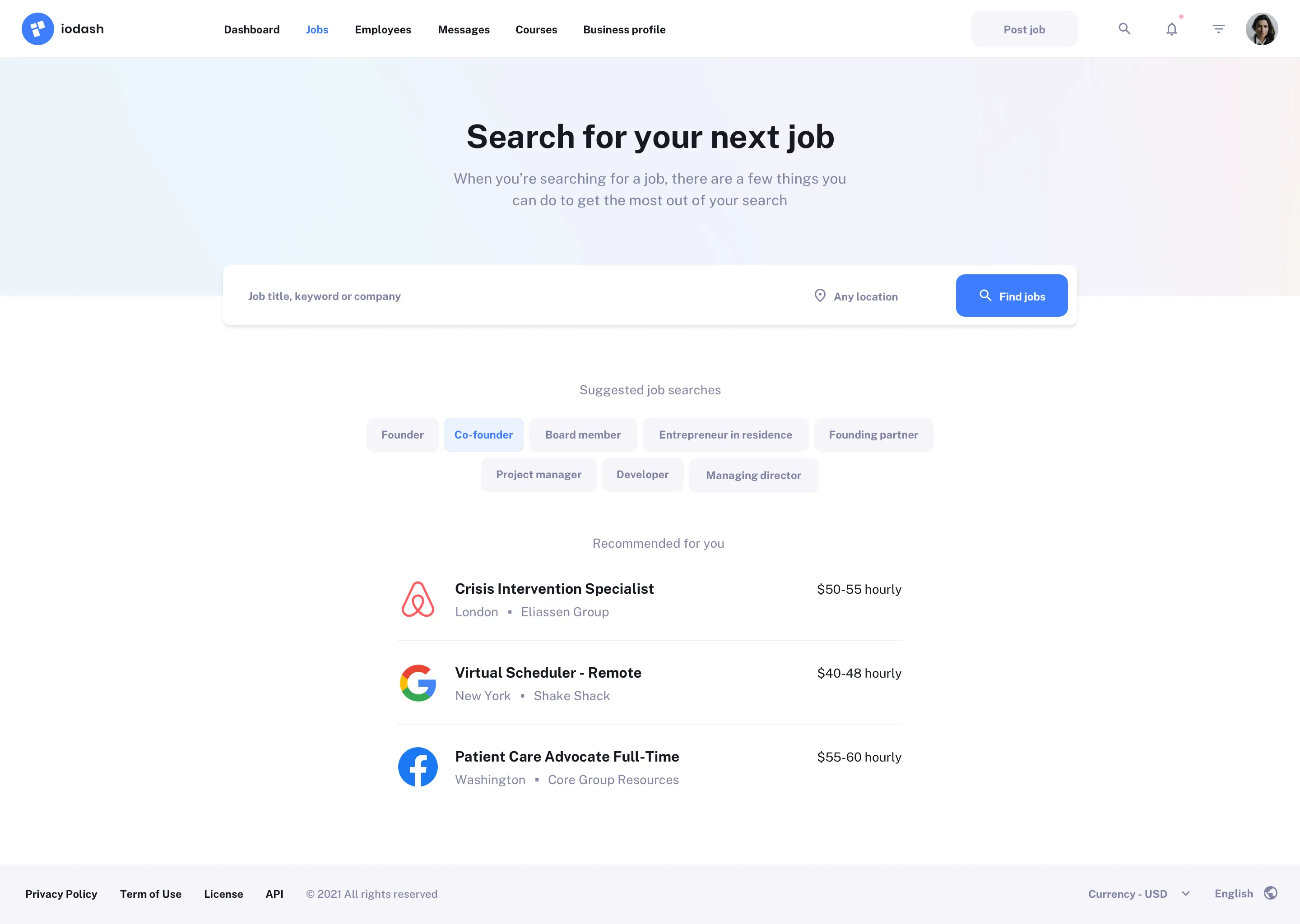 Jobs list design