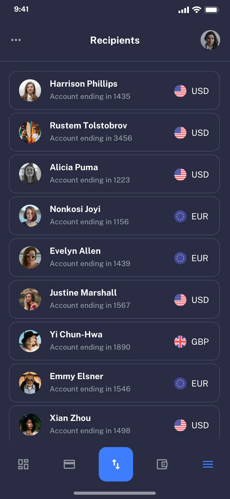 Mobile transactions list design