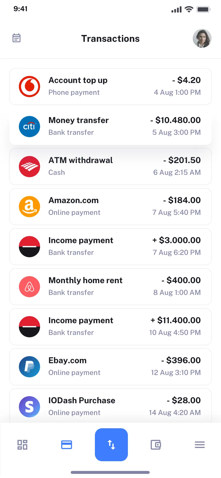 Mobile finance app design