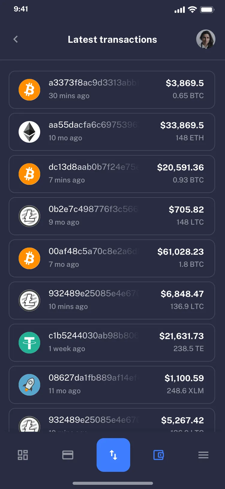 Mobile crypto wallet UI design