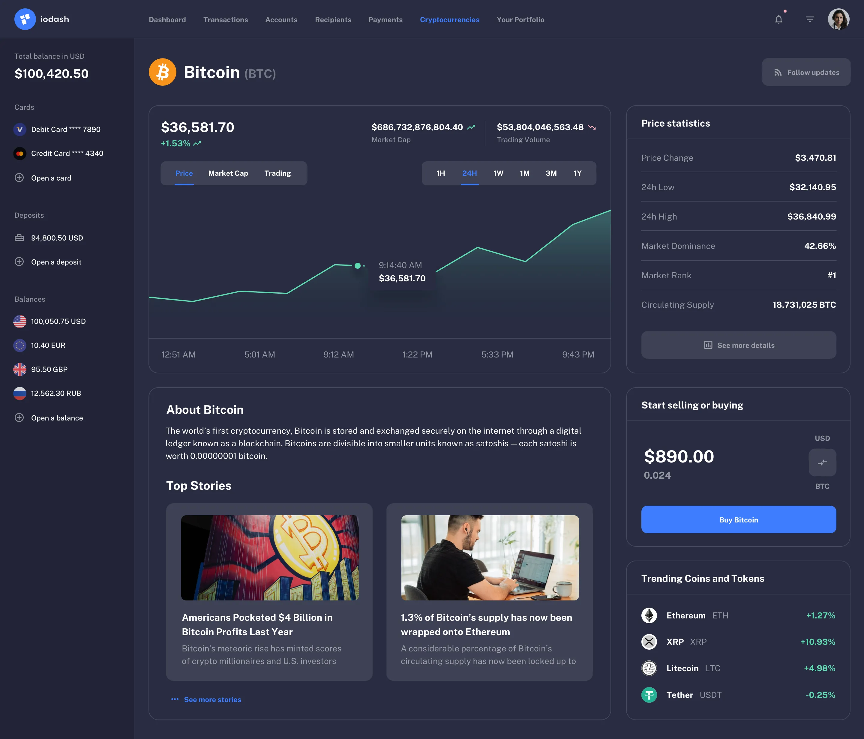 Web Crypto Portfolio page design