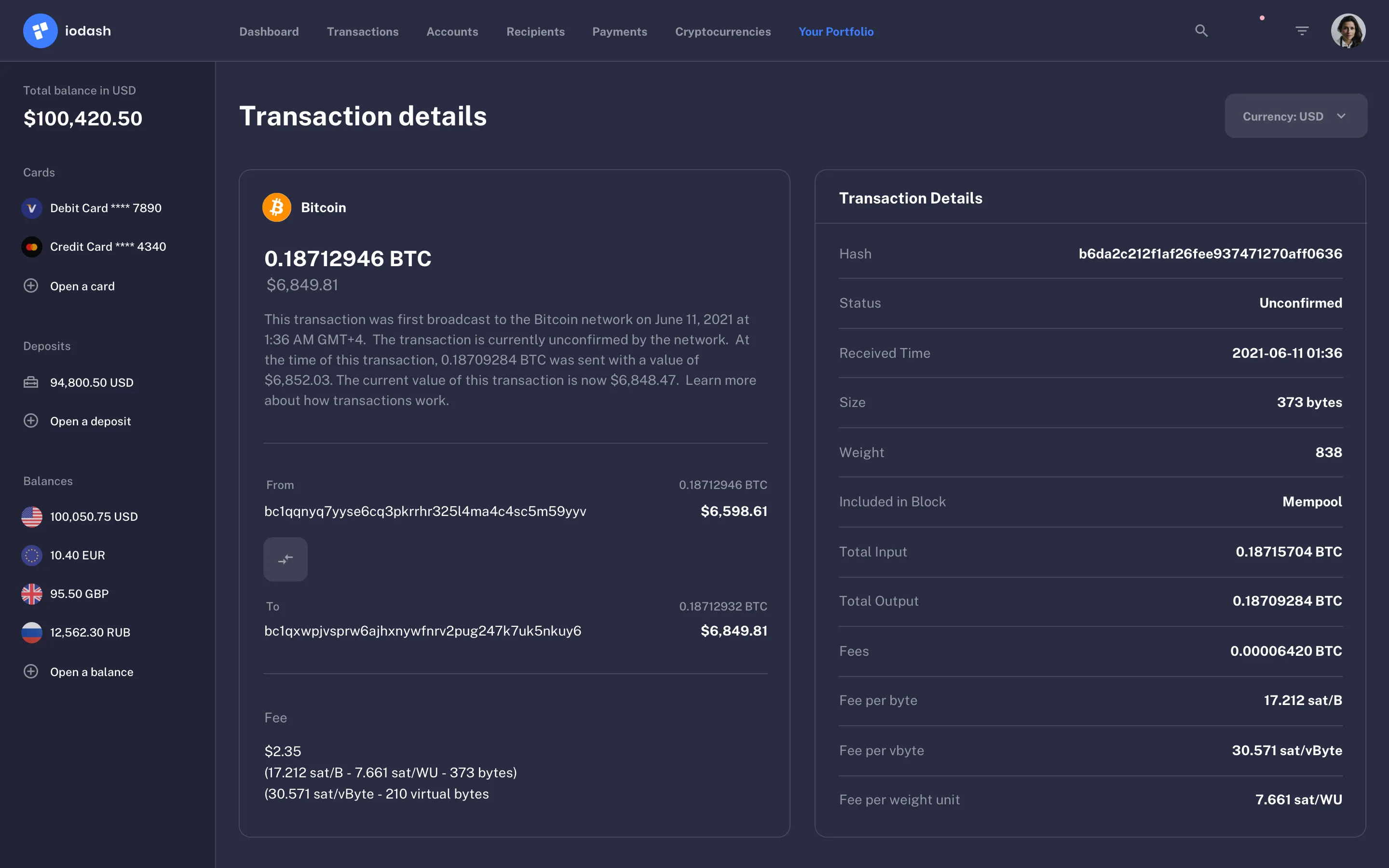 Web Crypto Portfolio page design