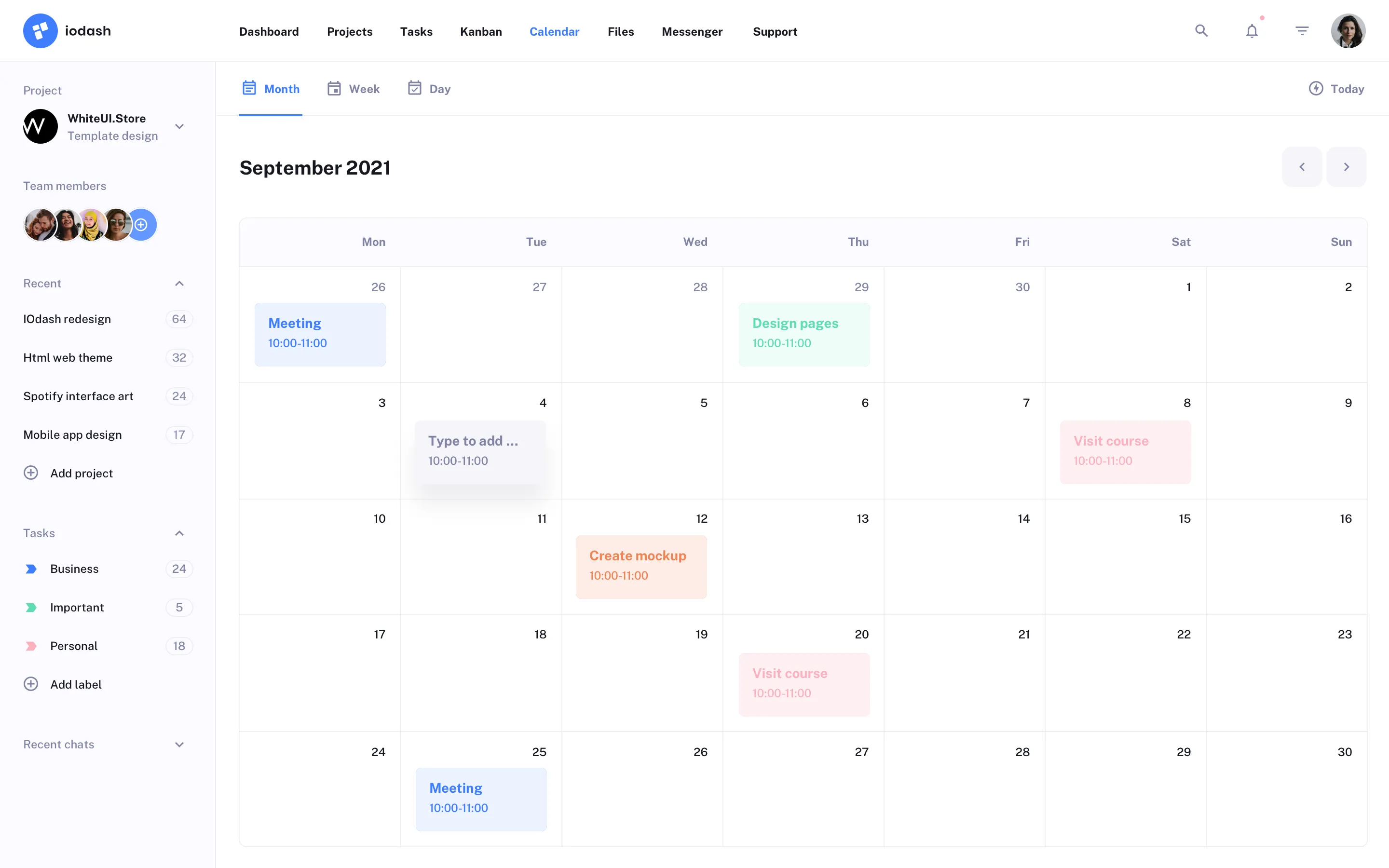 Web calendar app design