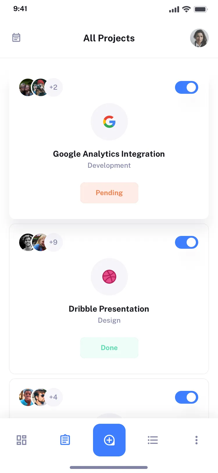 Mobile project management UI design