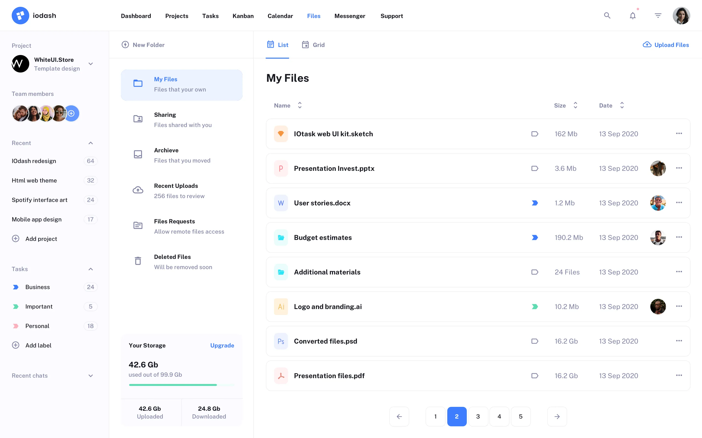 Web Project Management app design