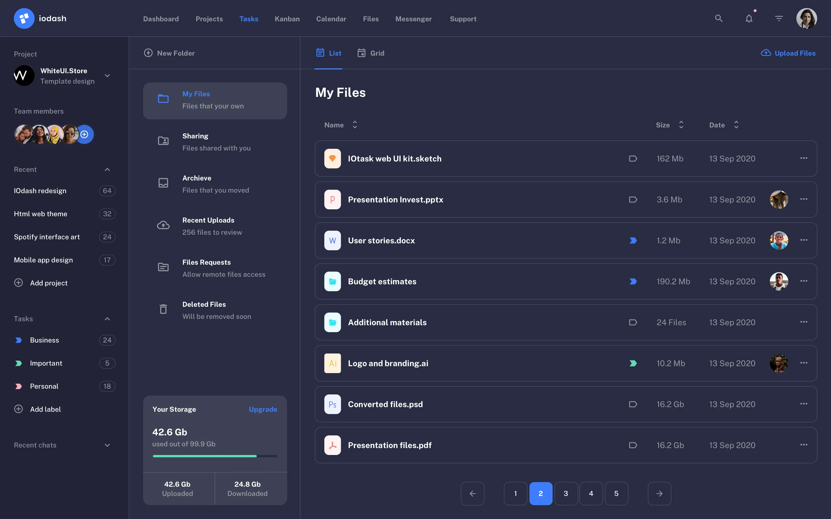 Web productivity app design