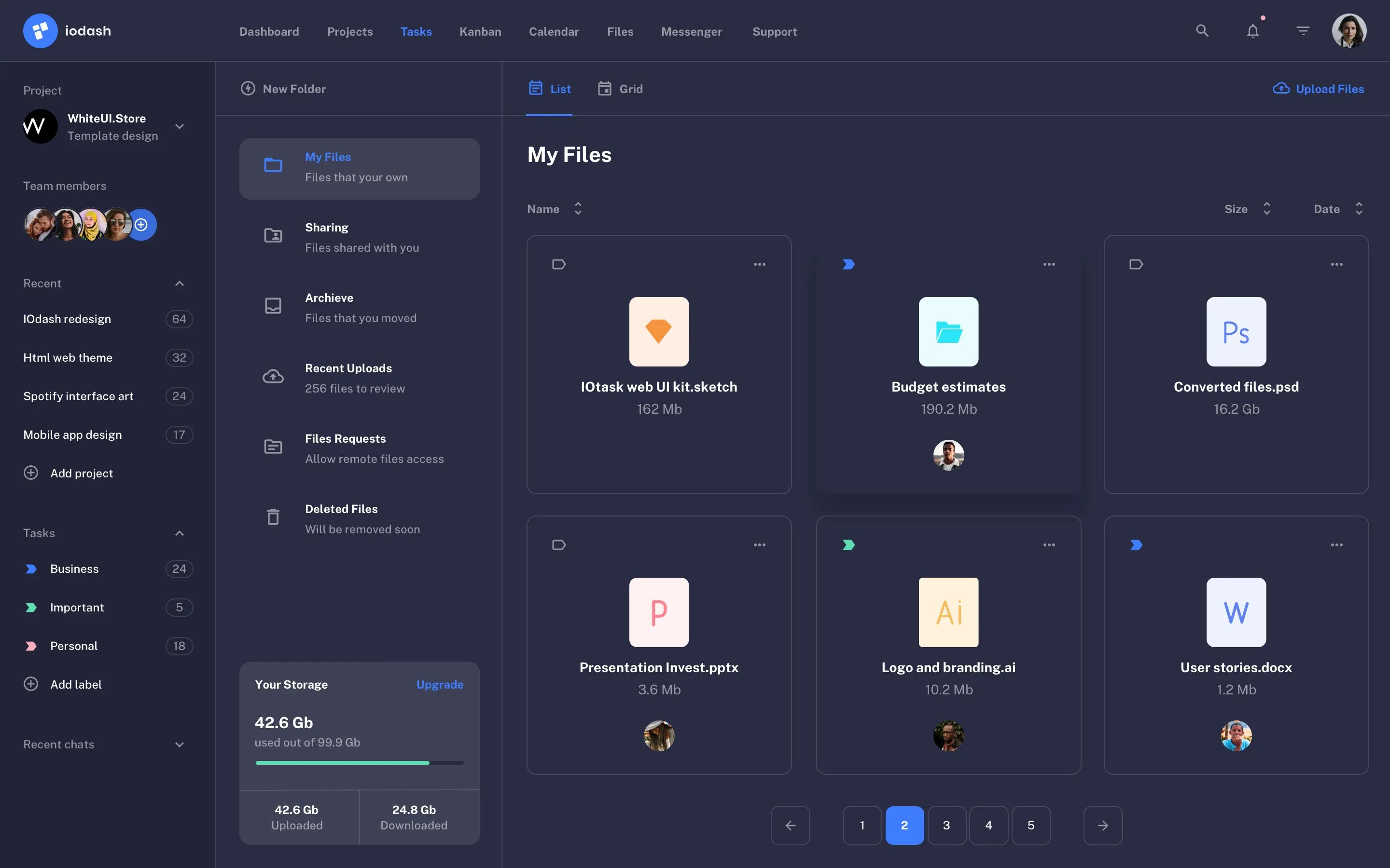 Web productivity app design