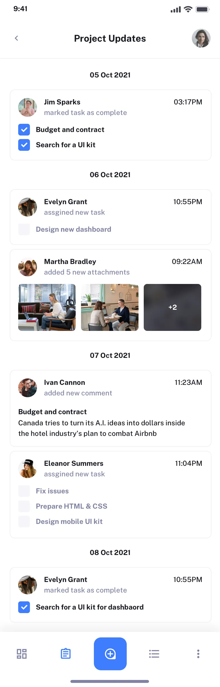 Mobile project management UI design