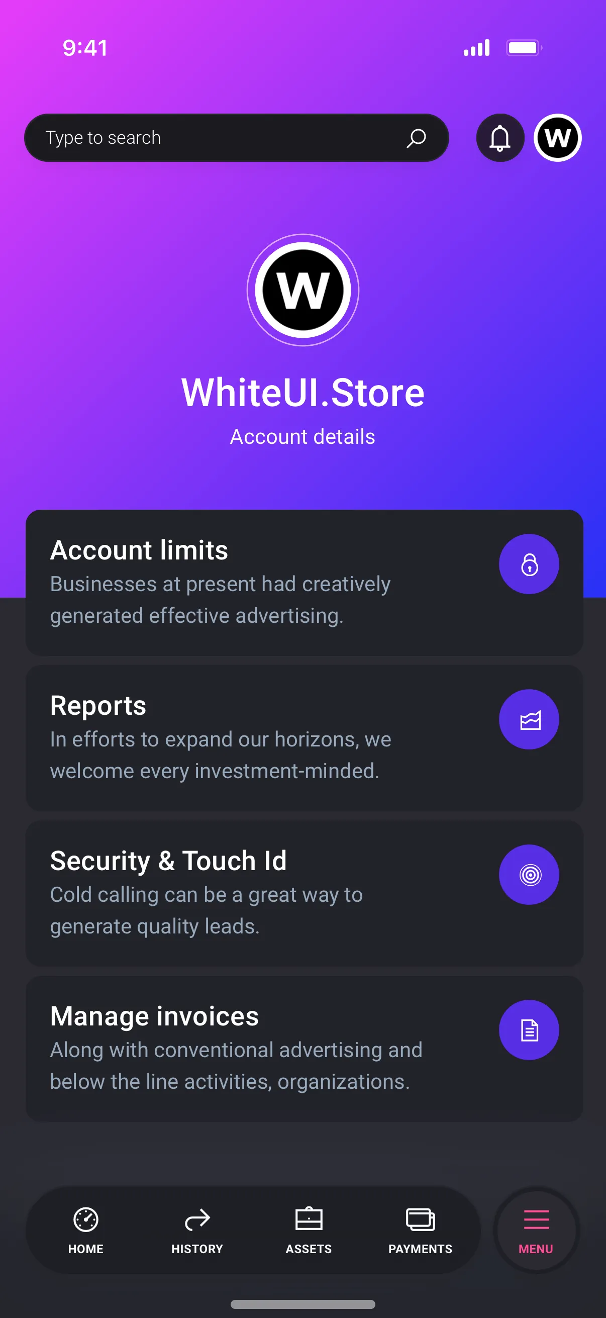 Mobile App Settings Design