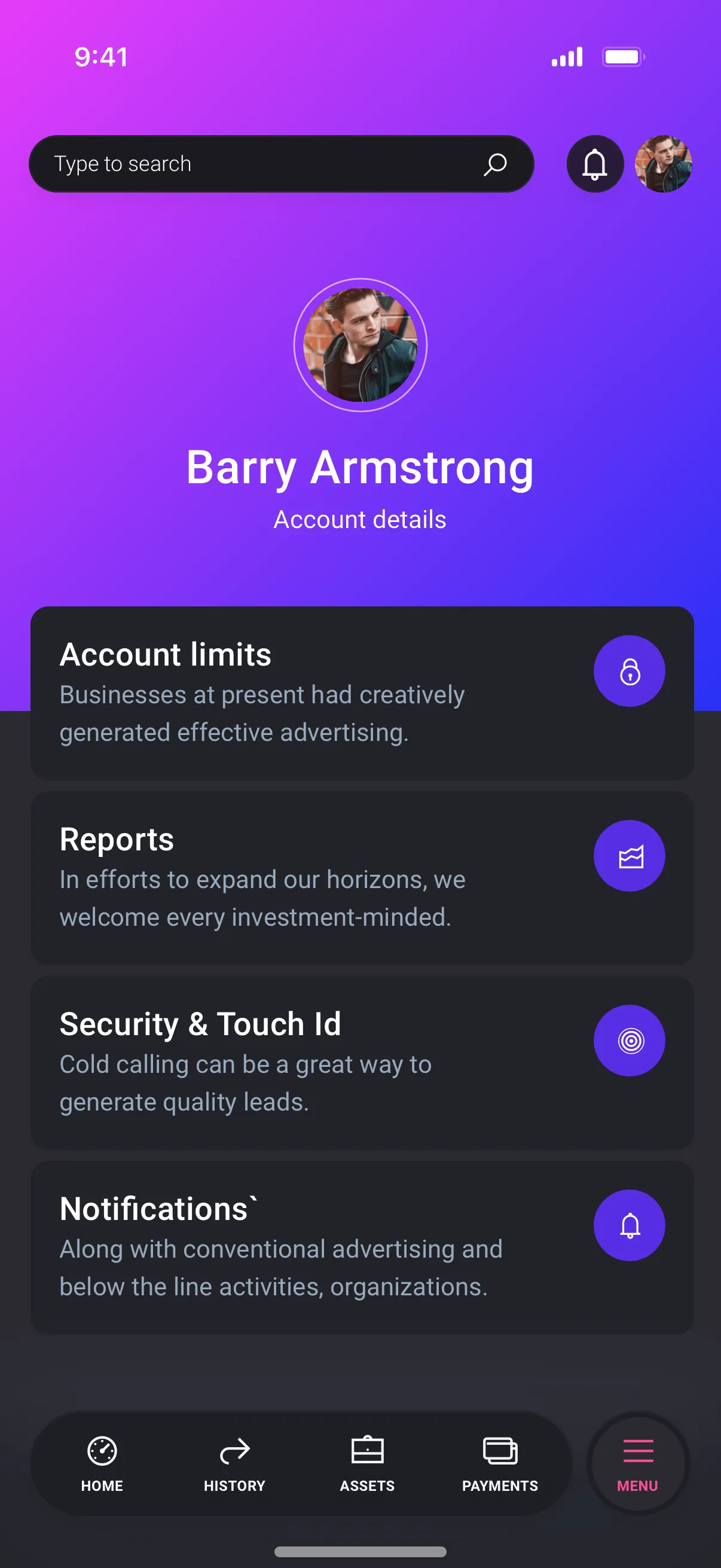 Banking App Settings