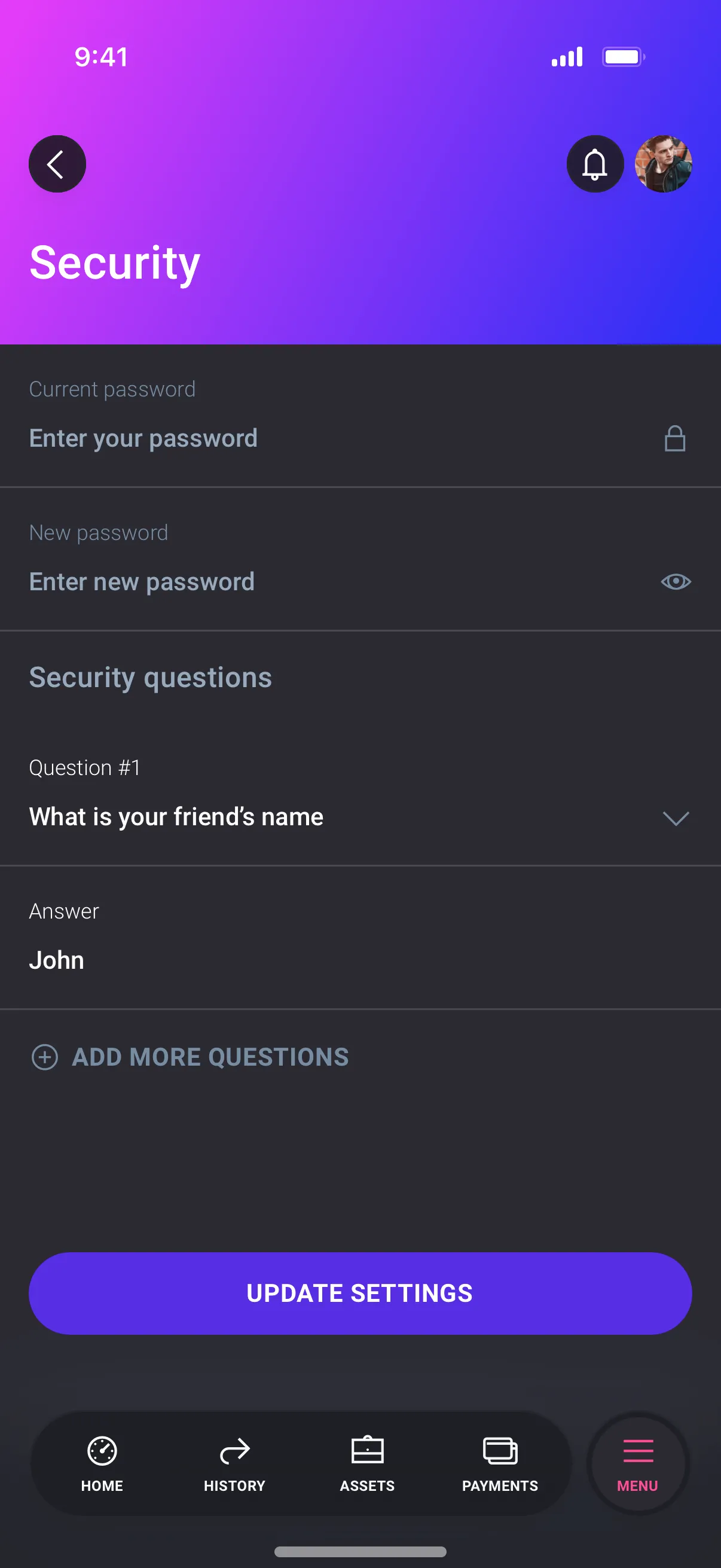 Banking App Settings