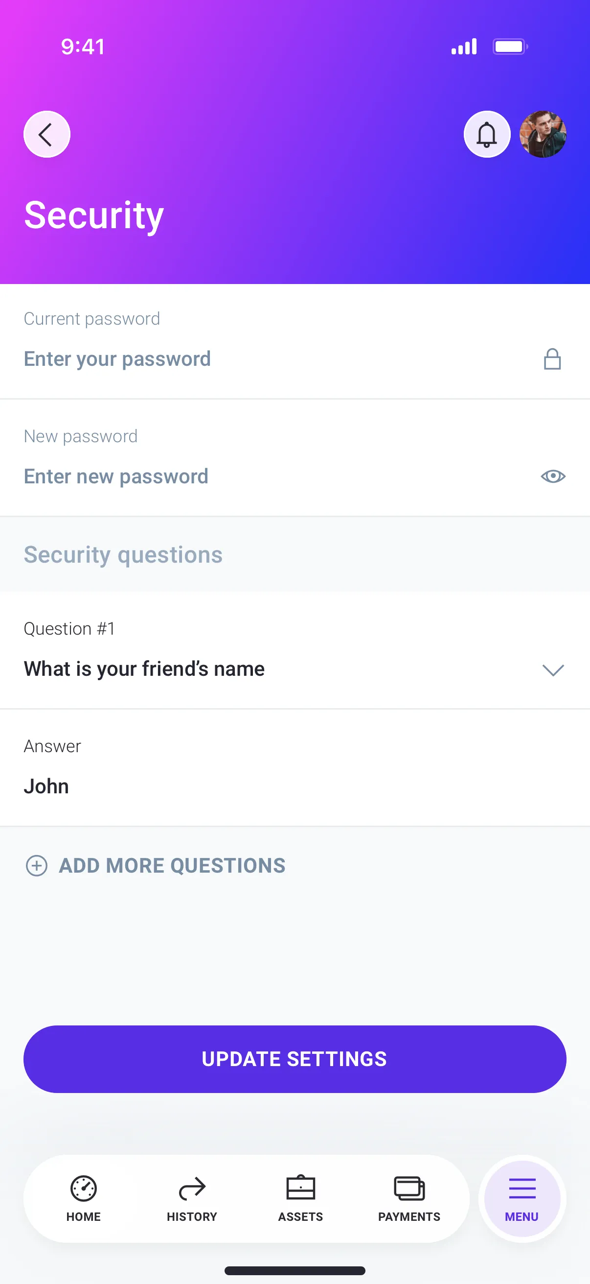 Banking App Settings