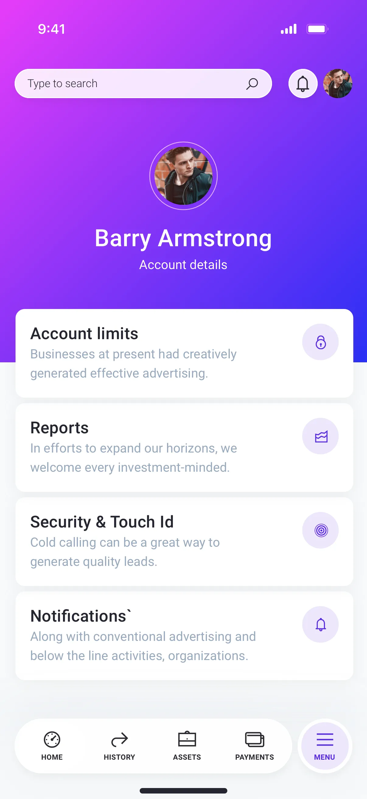 Banking App Settings