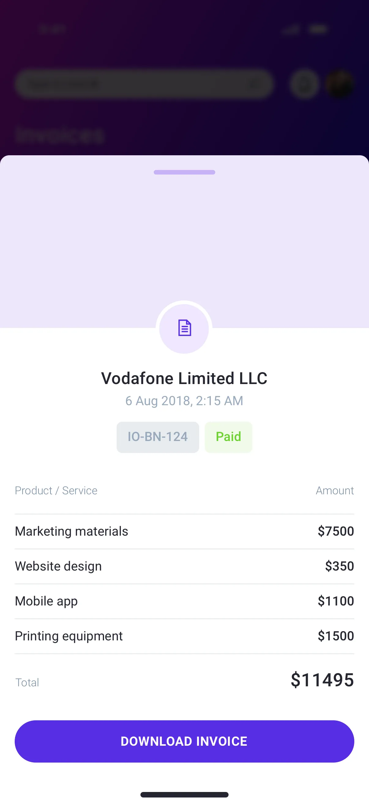 Invoices list design for mobile app