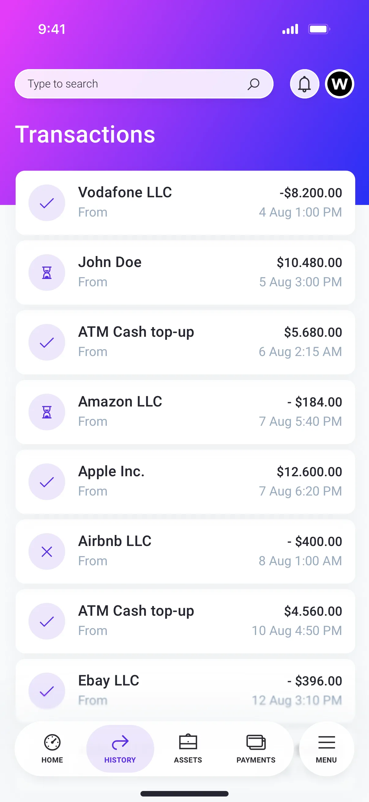 Mobile Corporate banking app UI