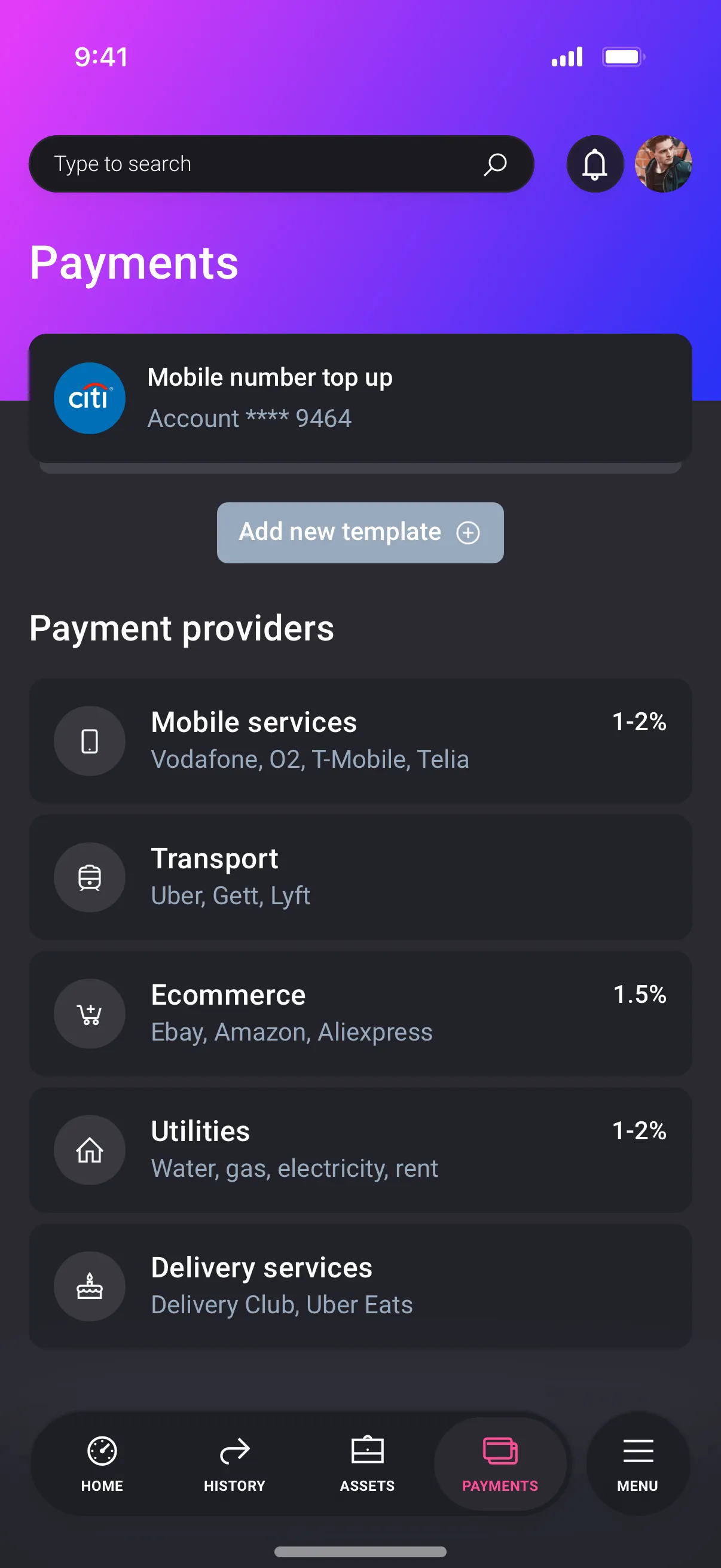Mobile Payments app UI