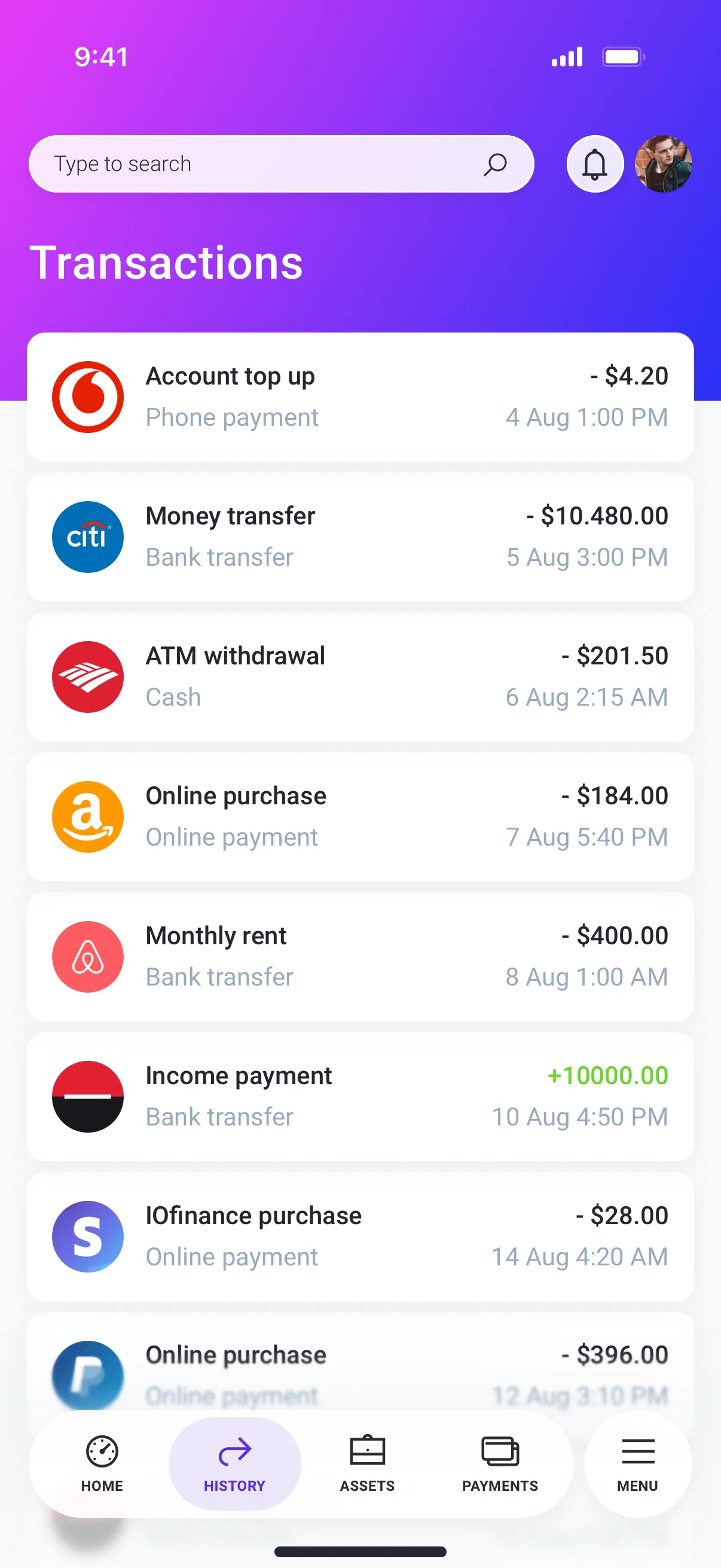 Mobile banking app UI design
