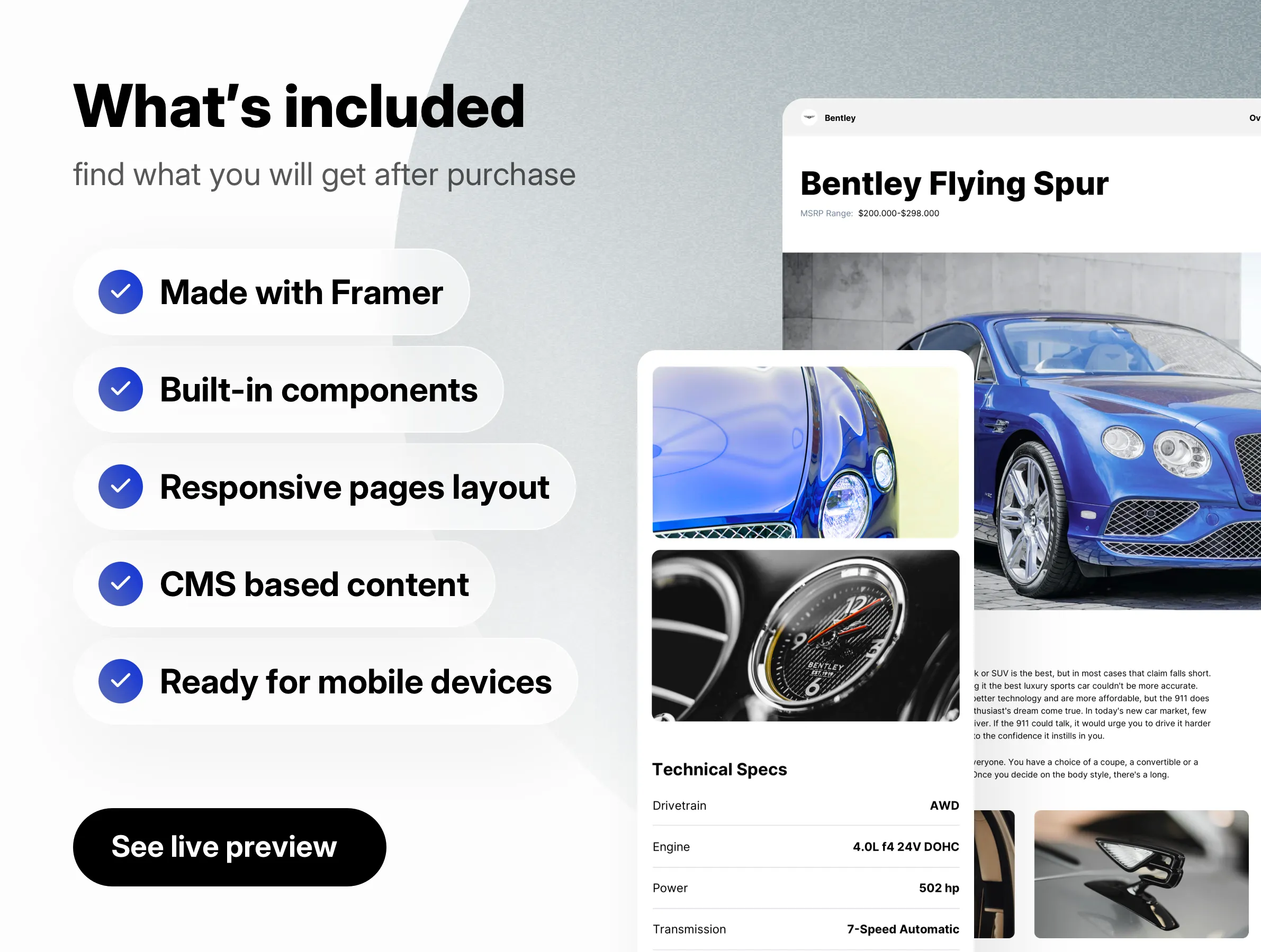 Framer Template for luxury car rent