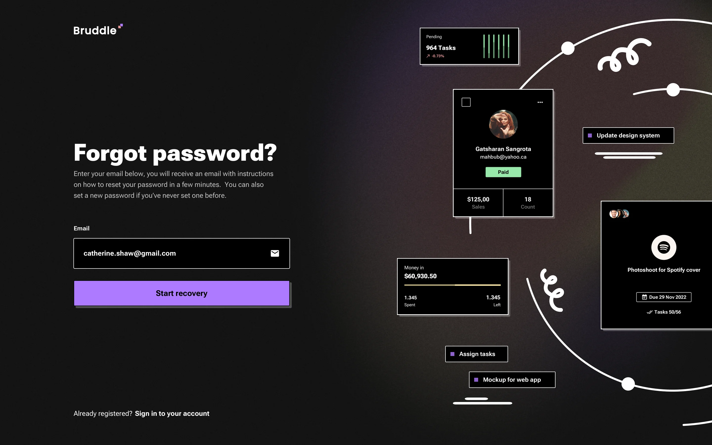 Onboarding page for website