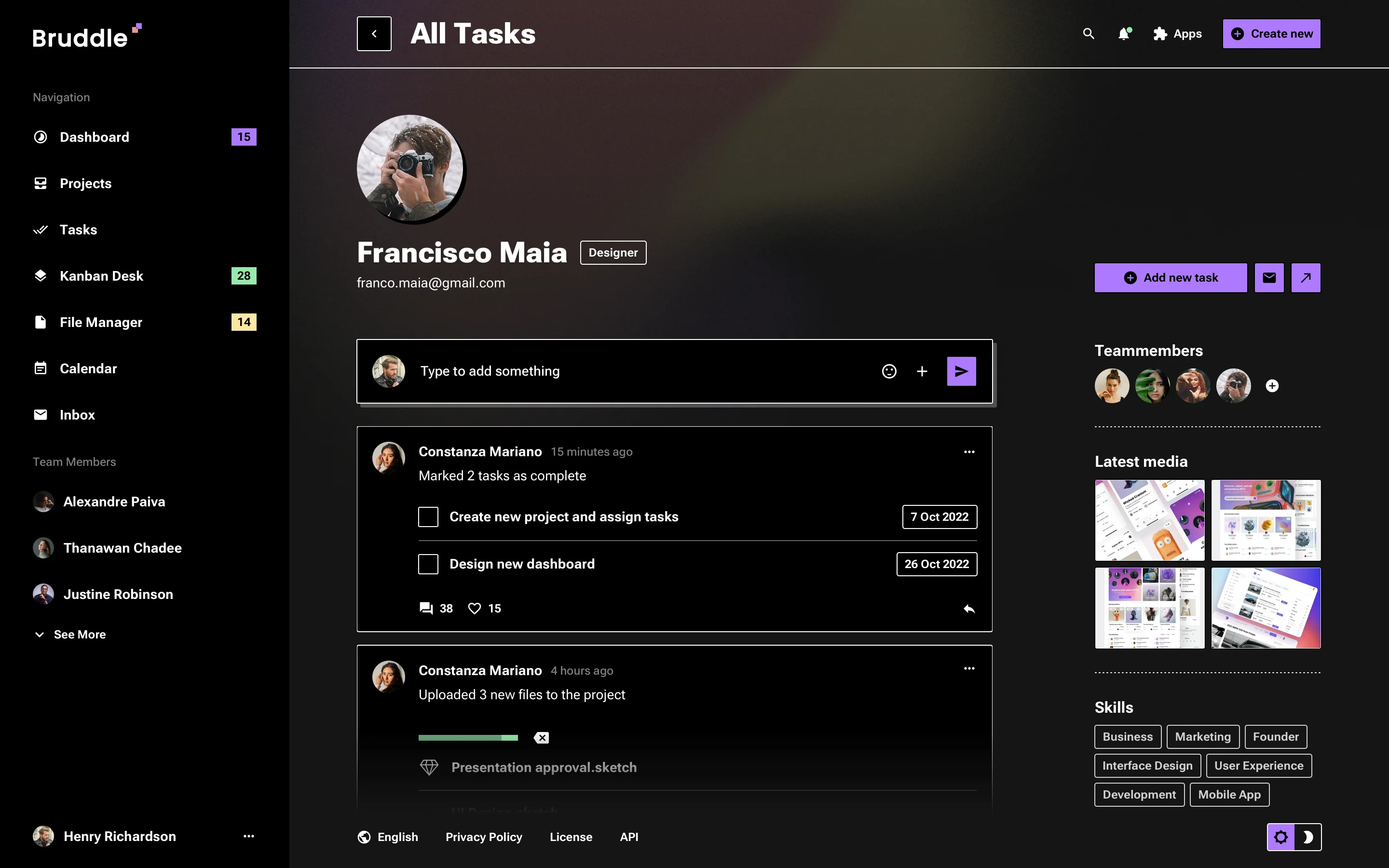 Dark UI design for user settings page neo-brutalism