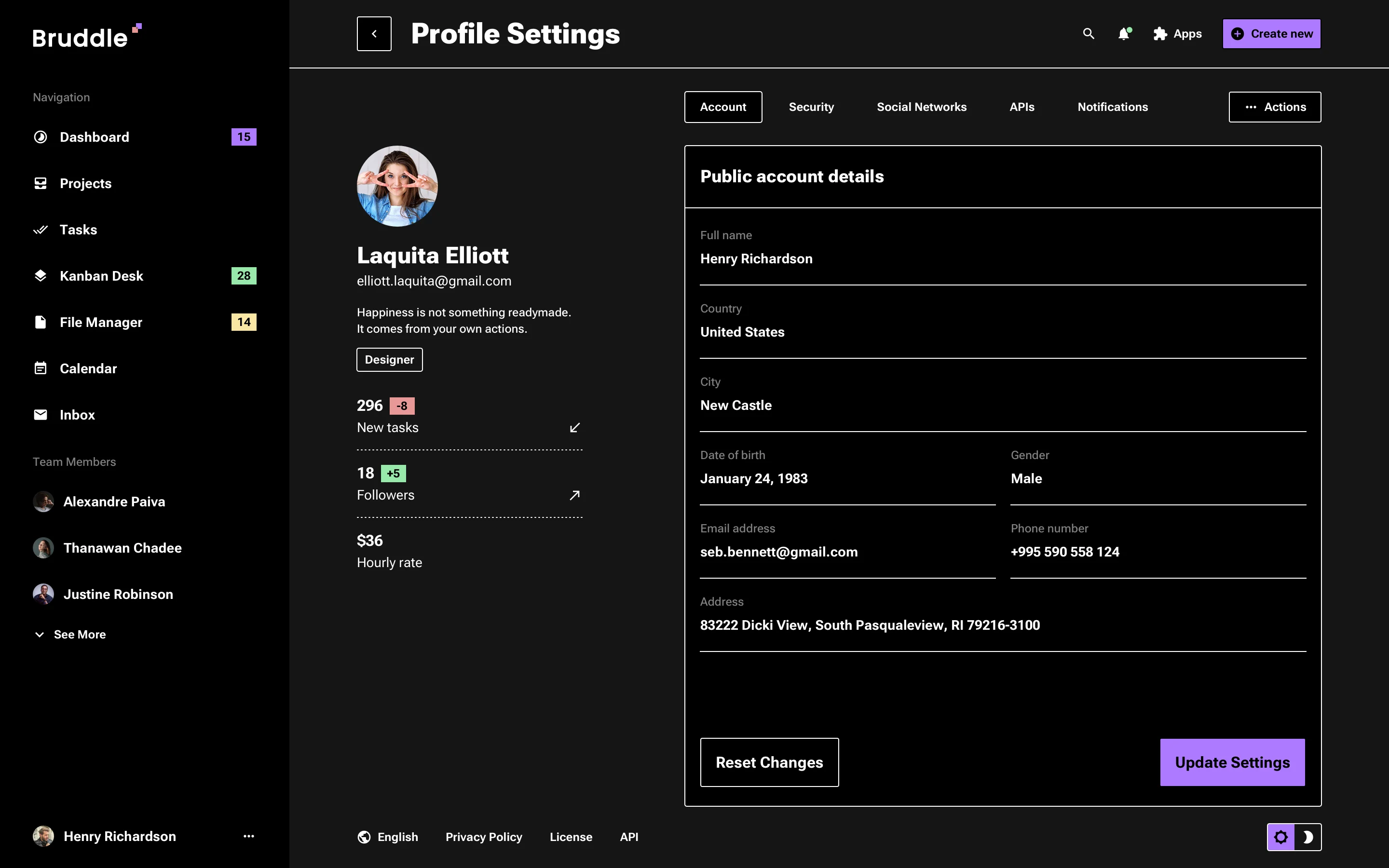 web app profile page design
