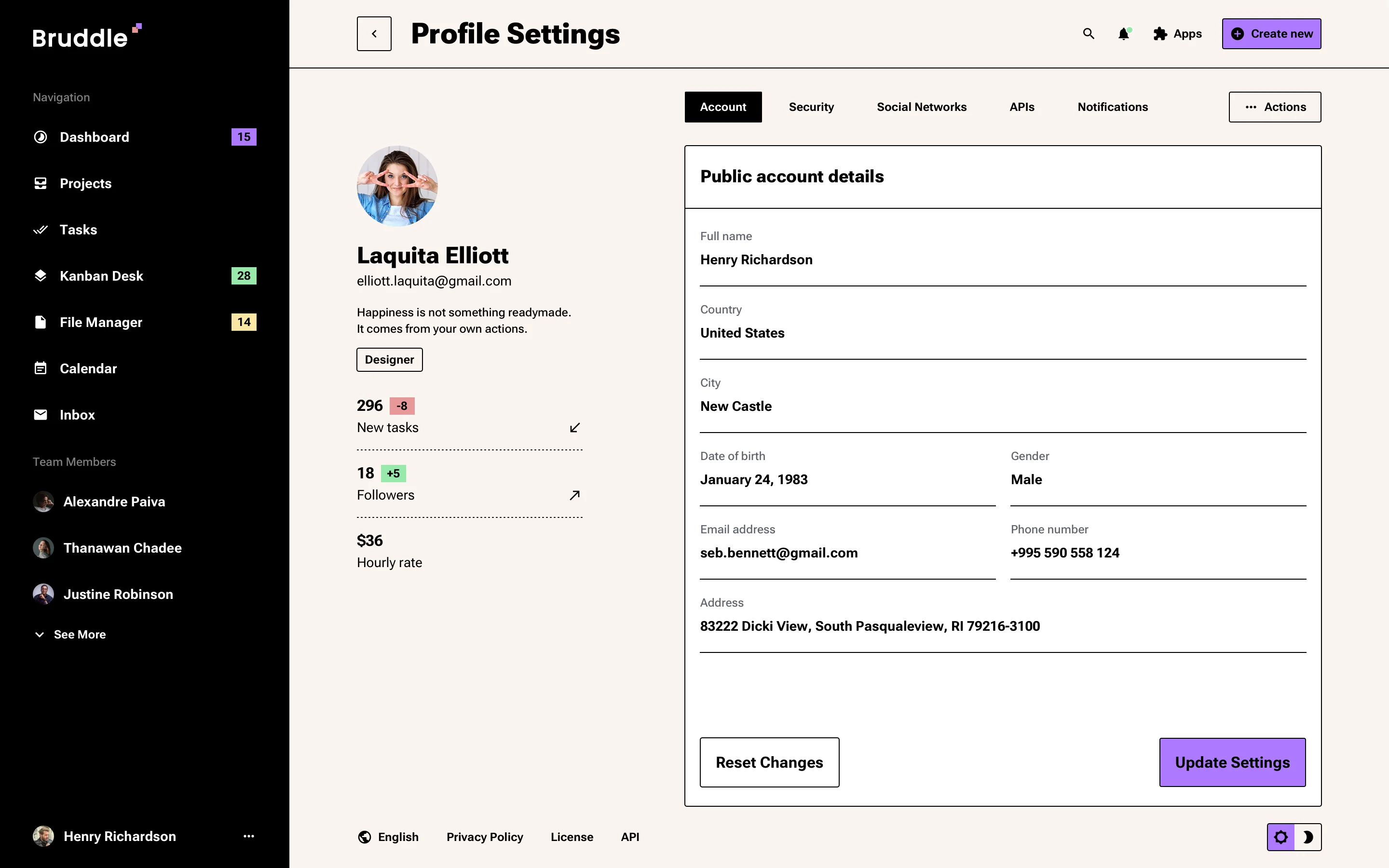 Neo-brutalism user settings page design