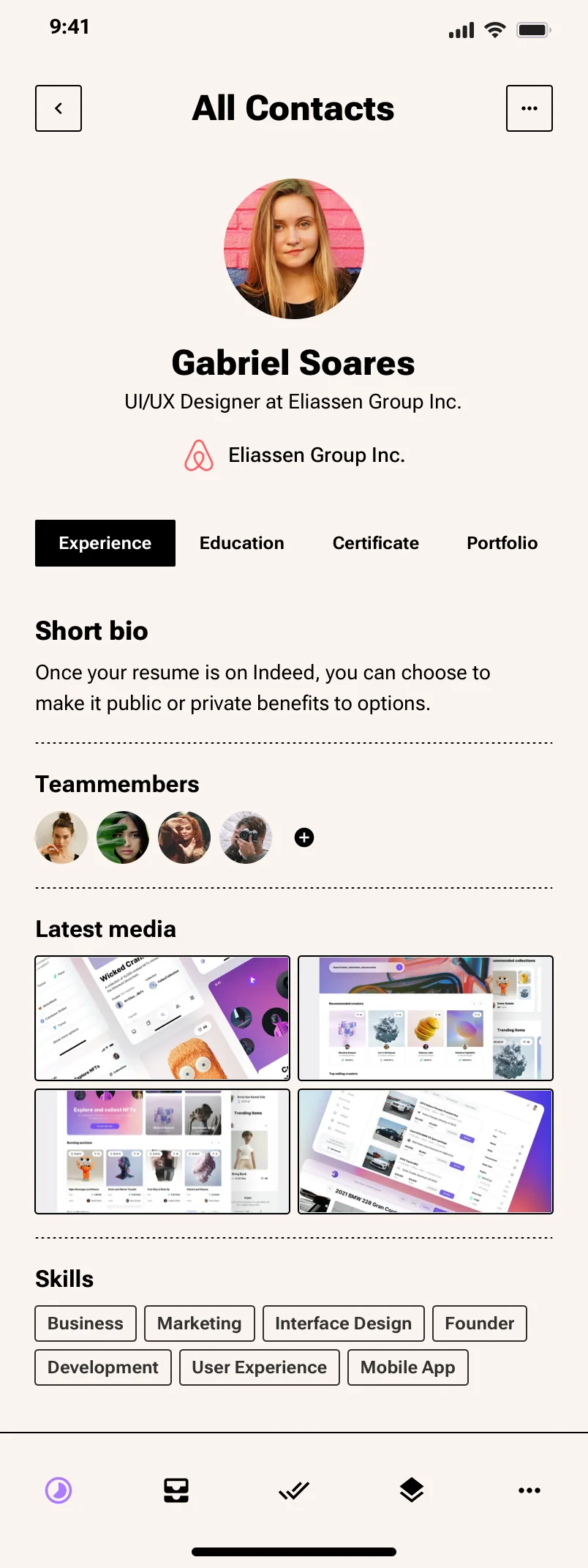mobile user profile page design
