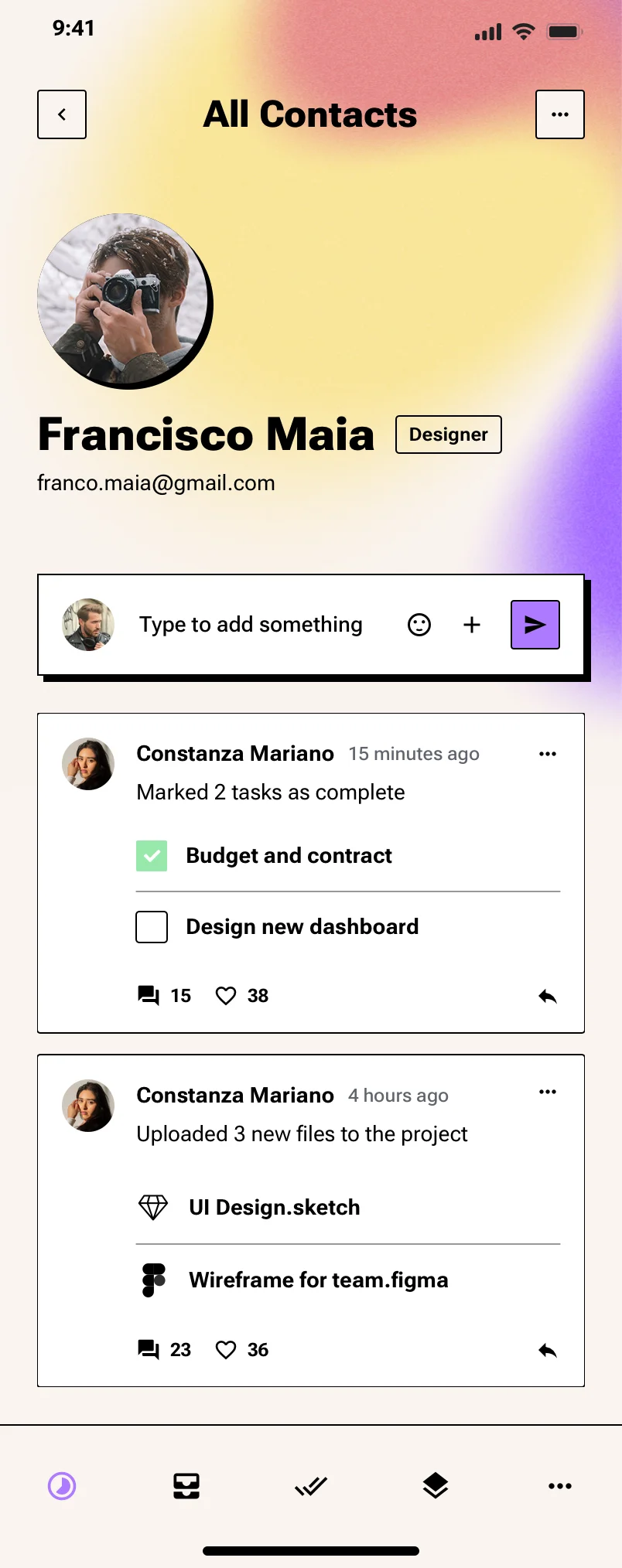 mobile user profile page design