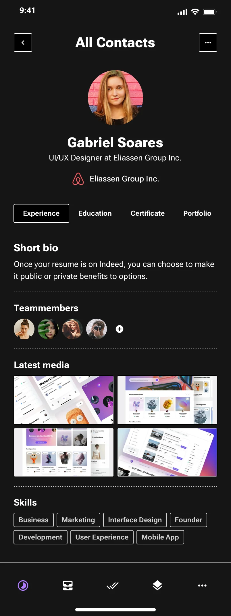 mobile user profile screen UI design