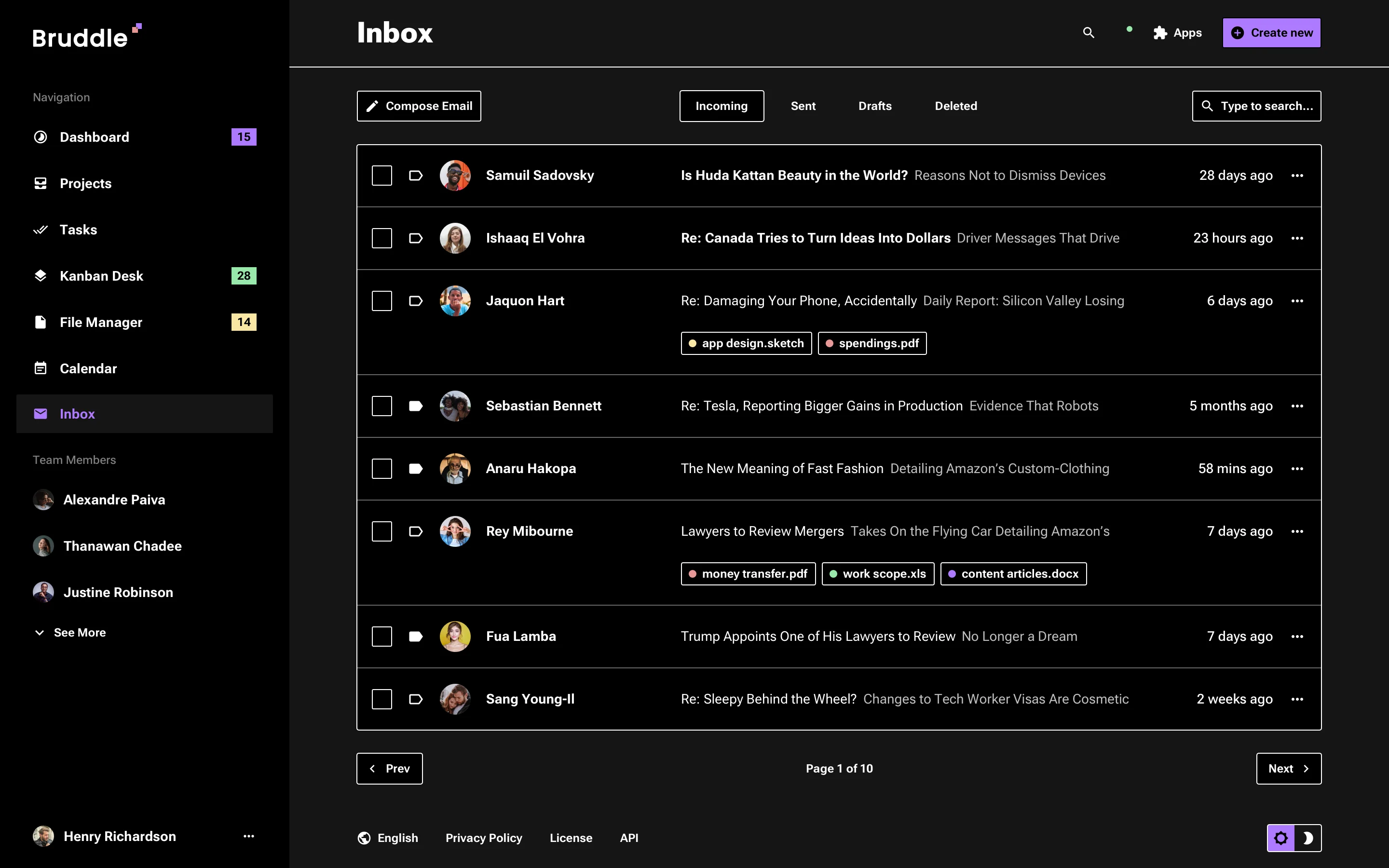 Neo-brutalism mail inbox design