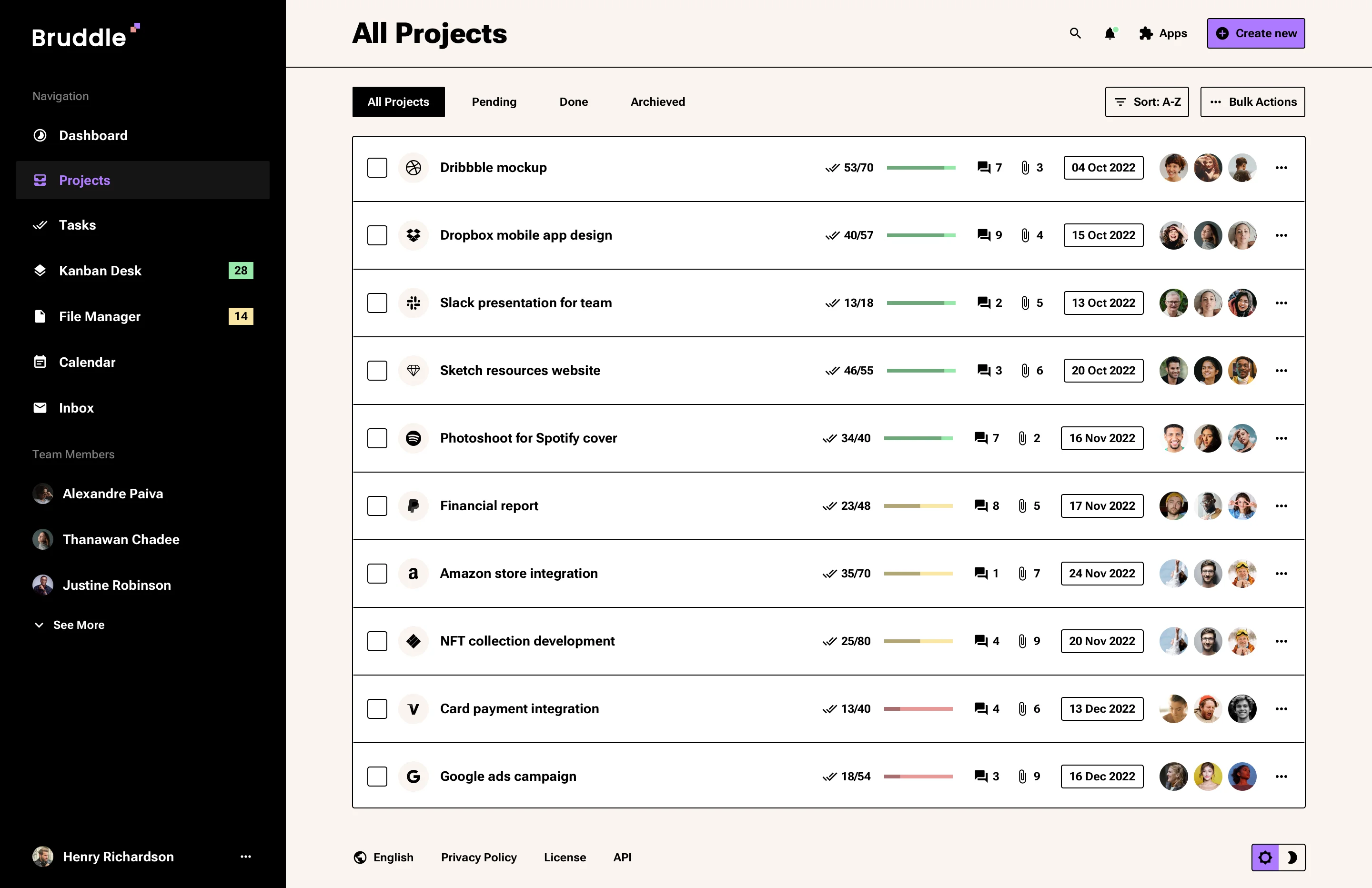 Neo-brutalism projects management app