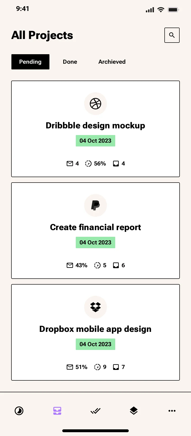 Neo-brutalism mobile projects list design