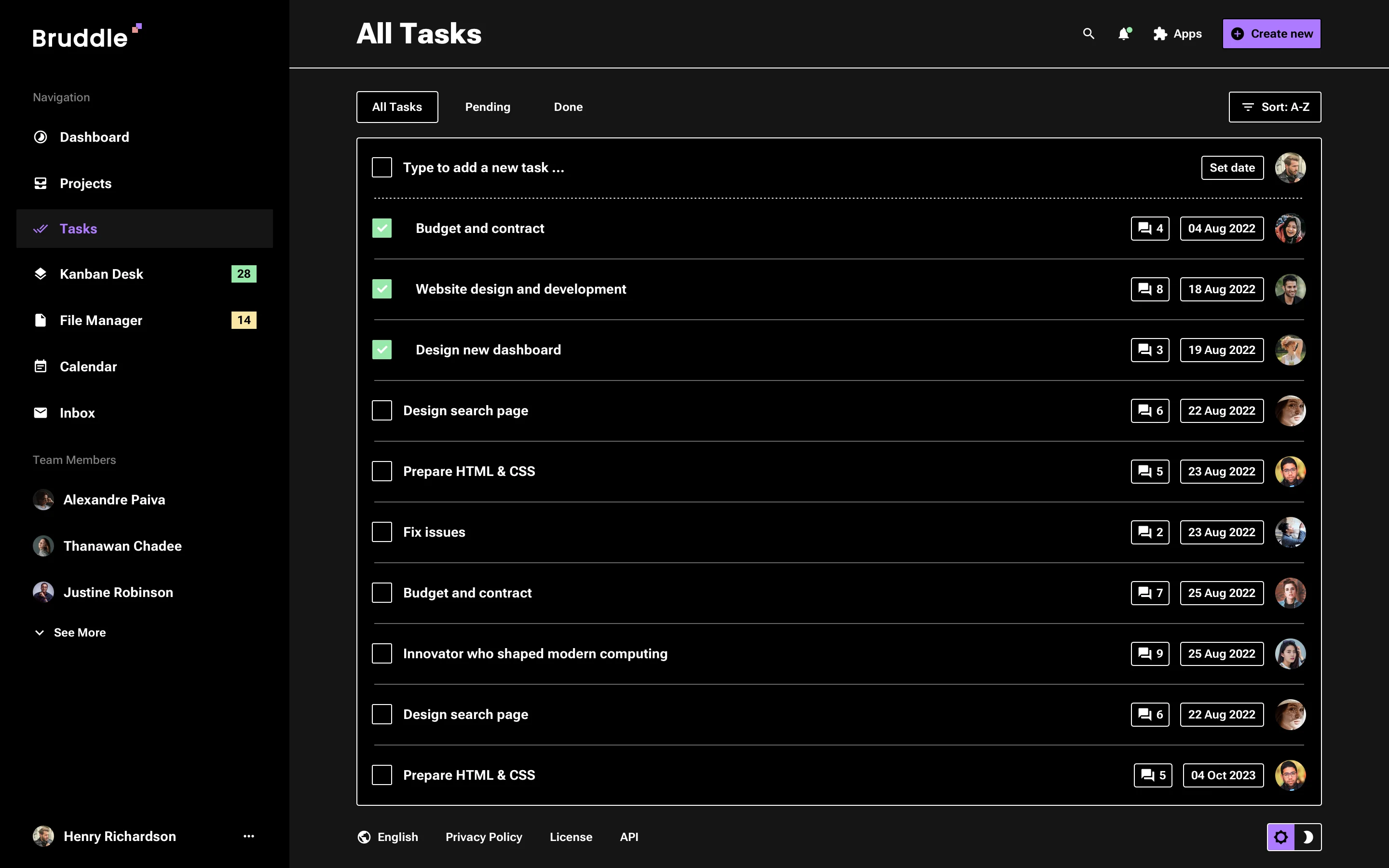 Neo-brutalism dark todo app UI design