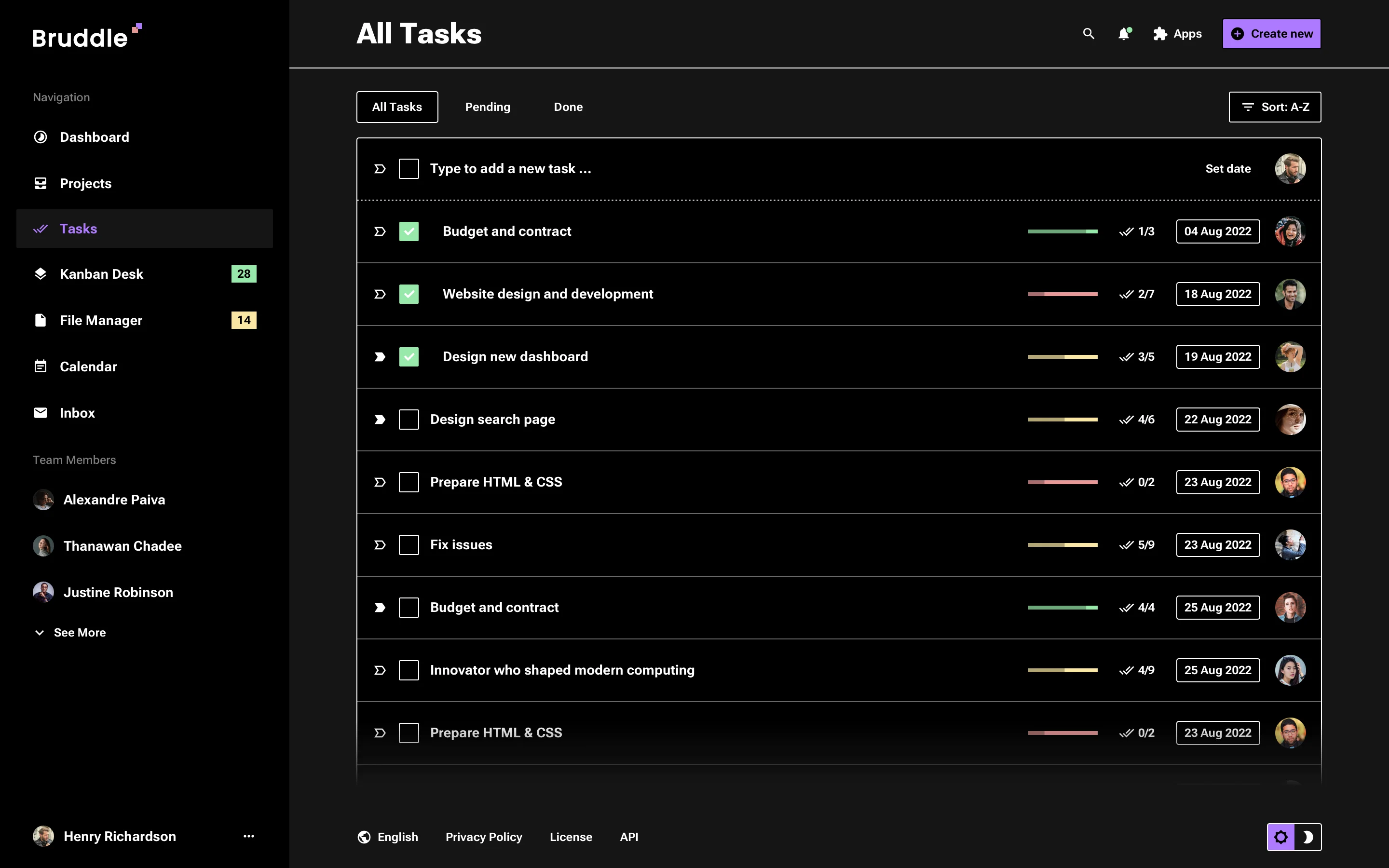 Neo-brutalism tasks list UI design