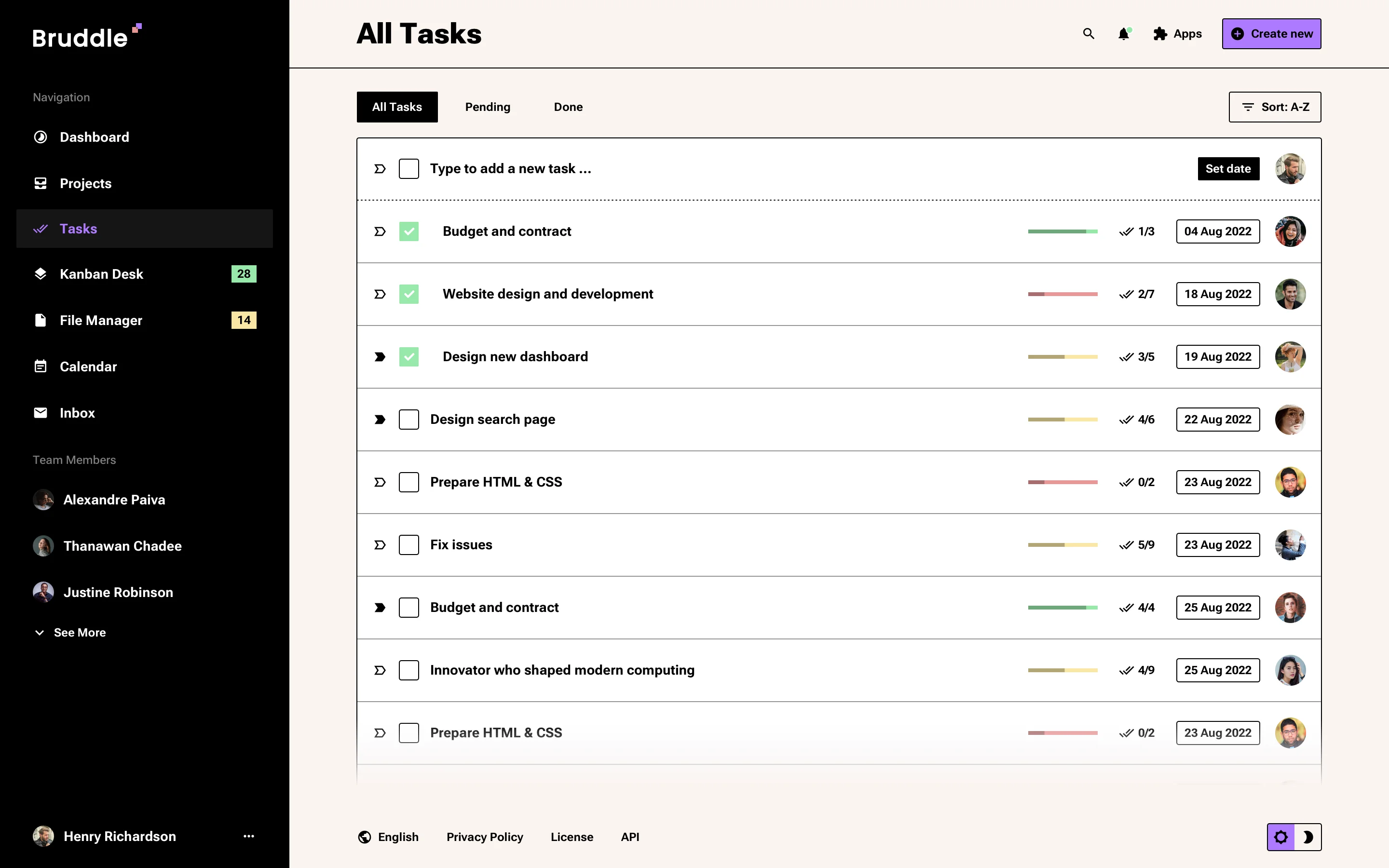 Neo-brutalism tasks list design