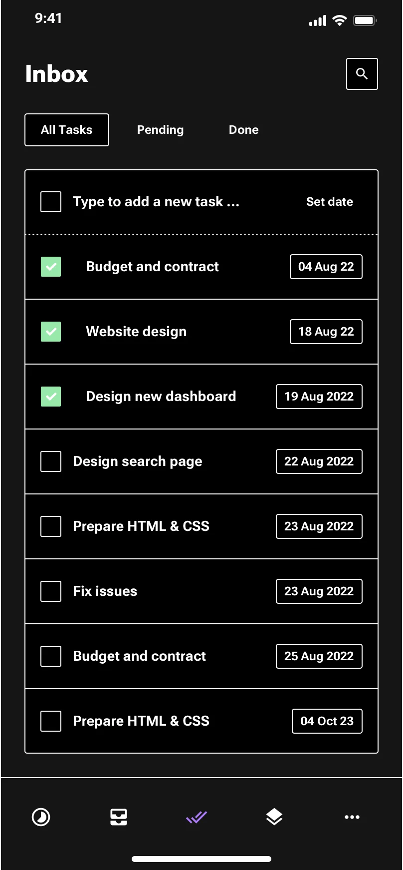 Neo-brutalism mobile tasks list design