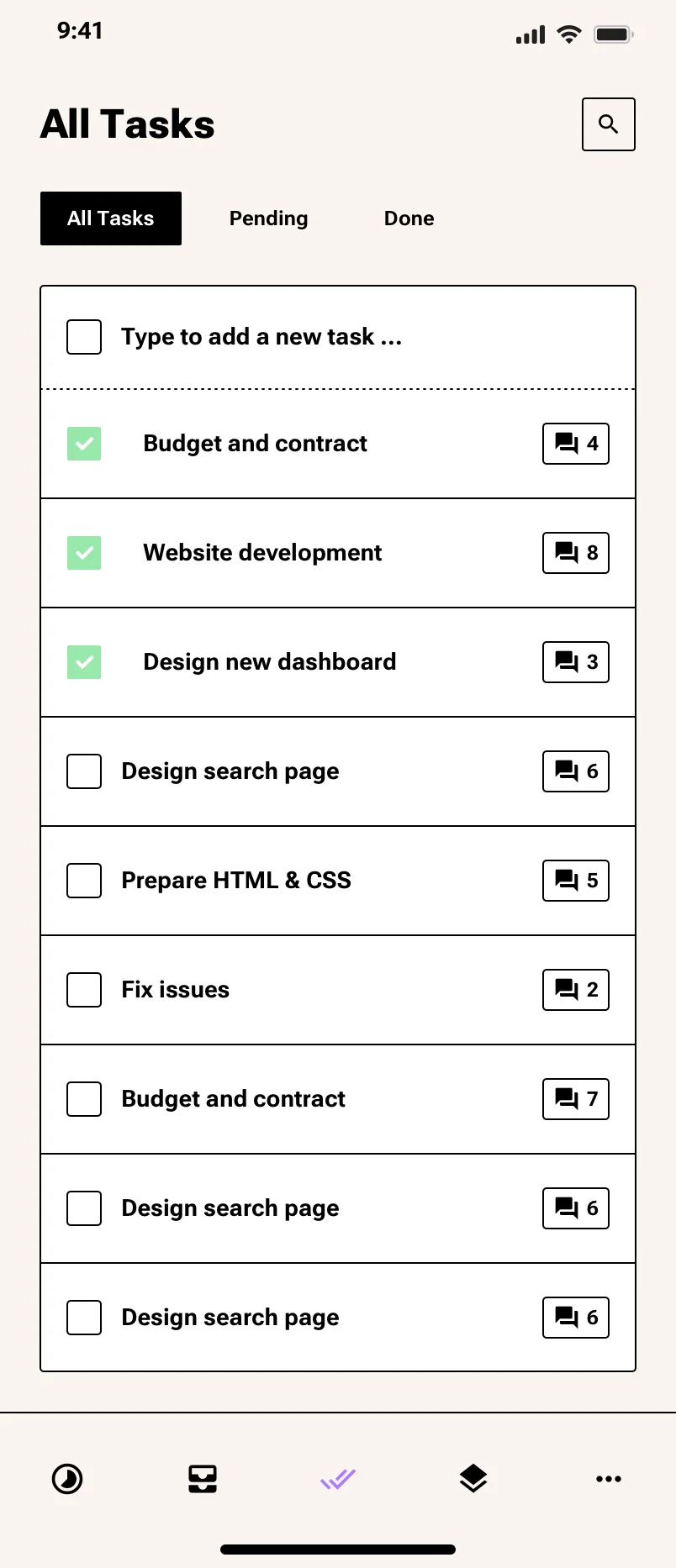 Neo-brutalism mobile tasks list