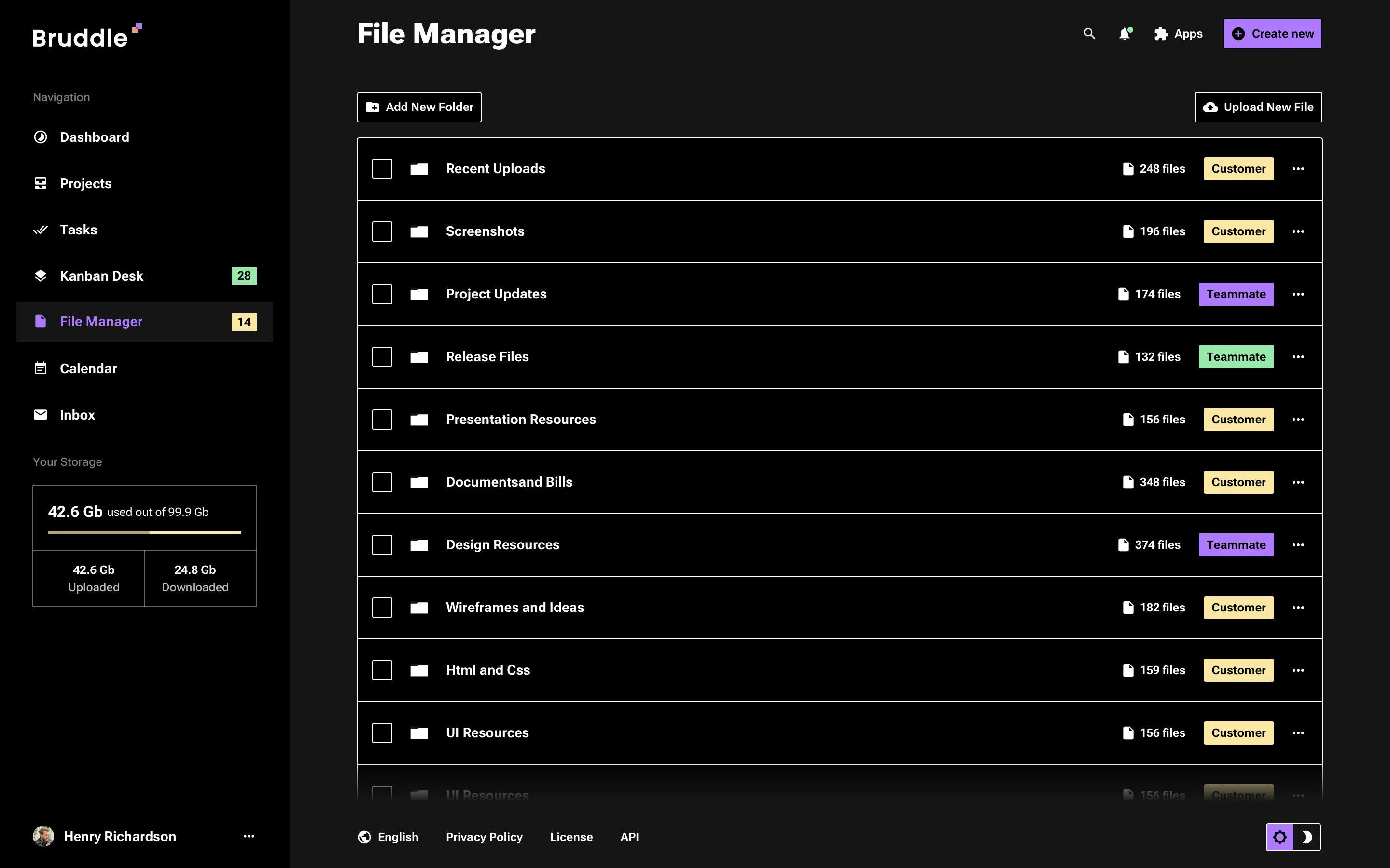 Neo-brutalism Dark UI for Files Management