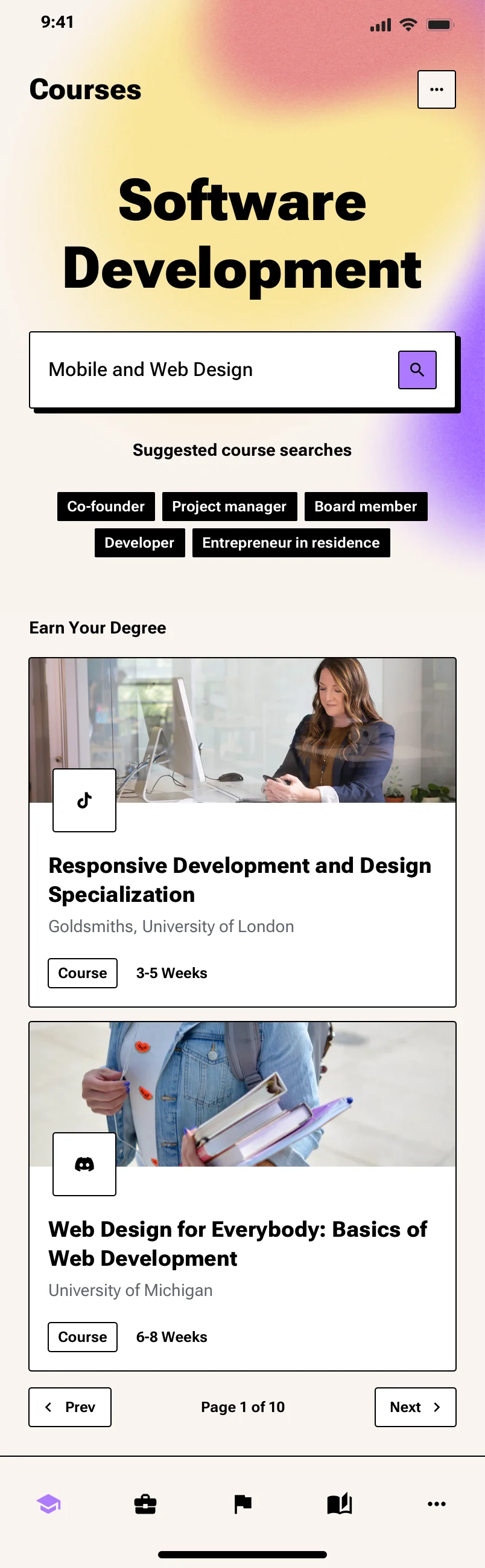 Neo-brutalism courses mobile app design