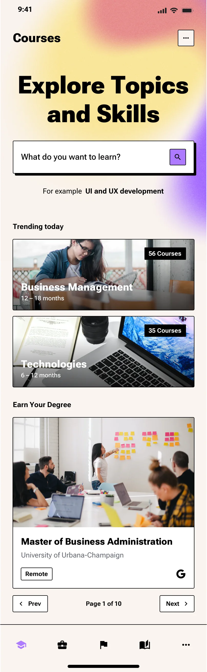 Neo-brutalism education mobile app