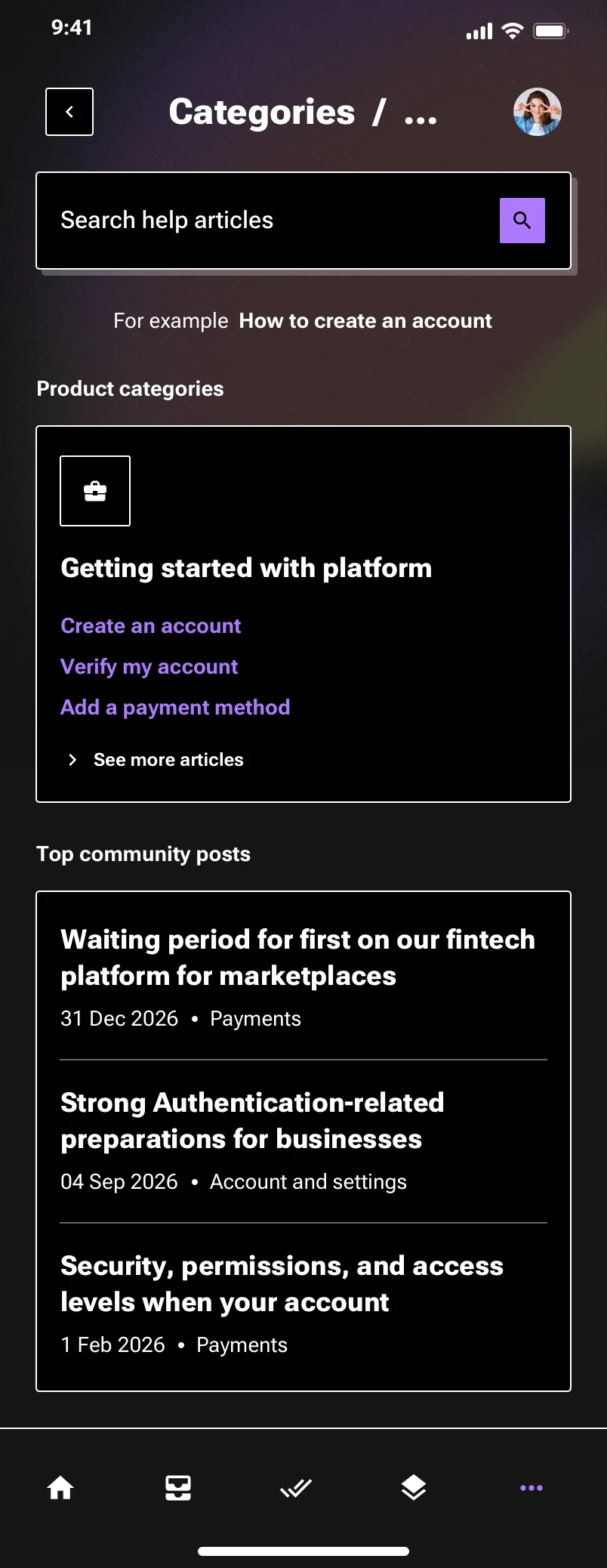 Neo-brutalism mobile help page design