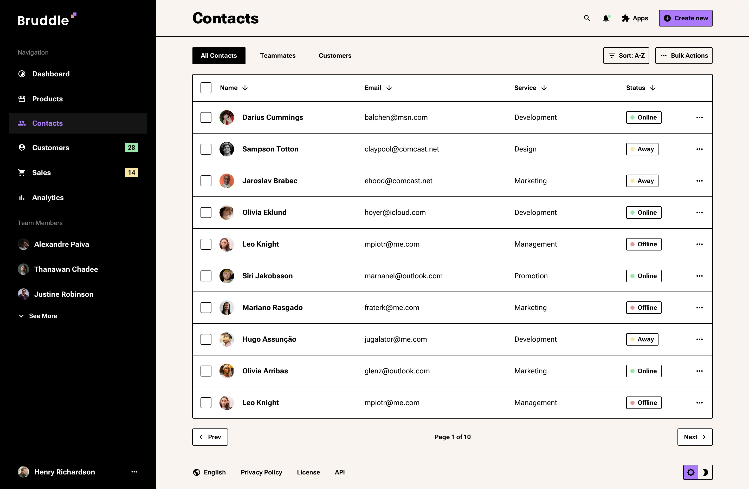 Neo-brutalism contacts list design