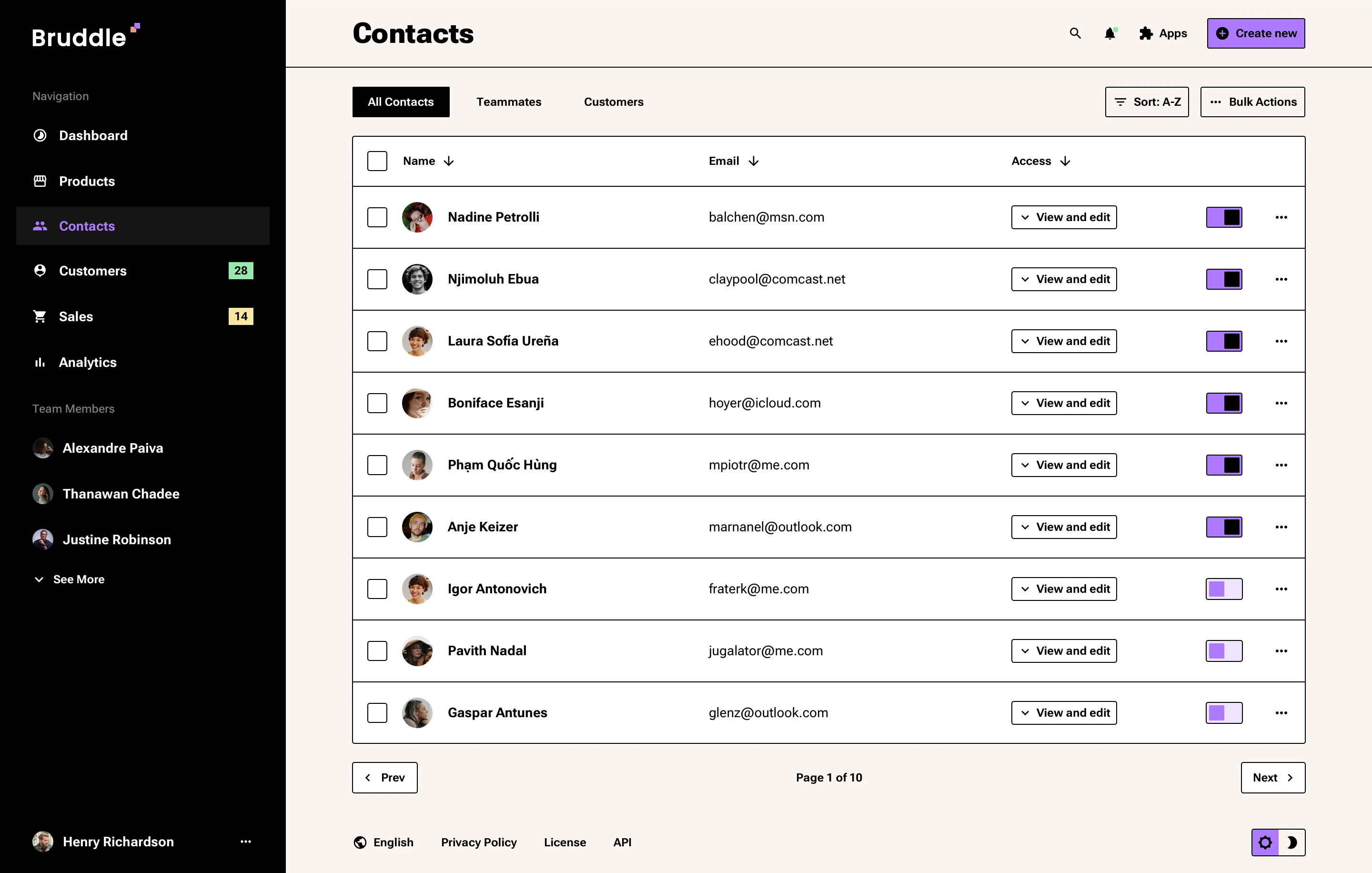 Neo-brutalism contacts list design