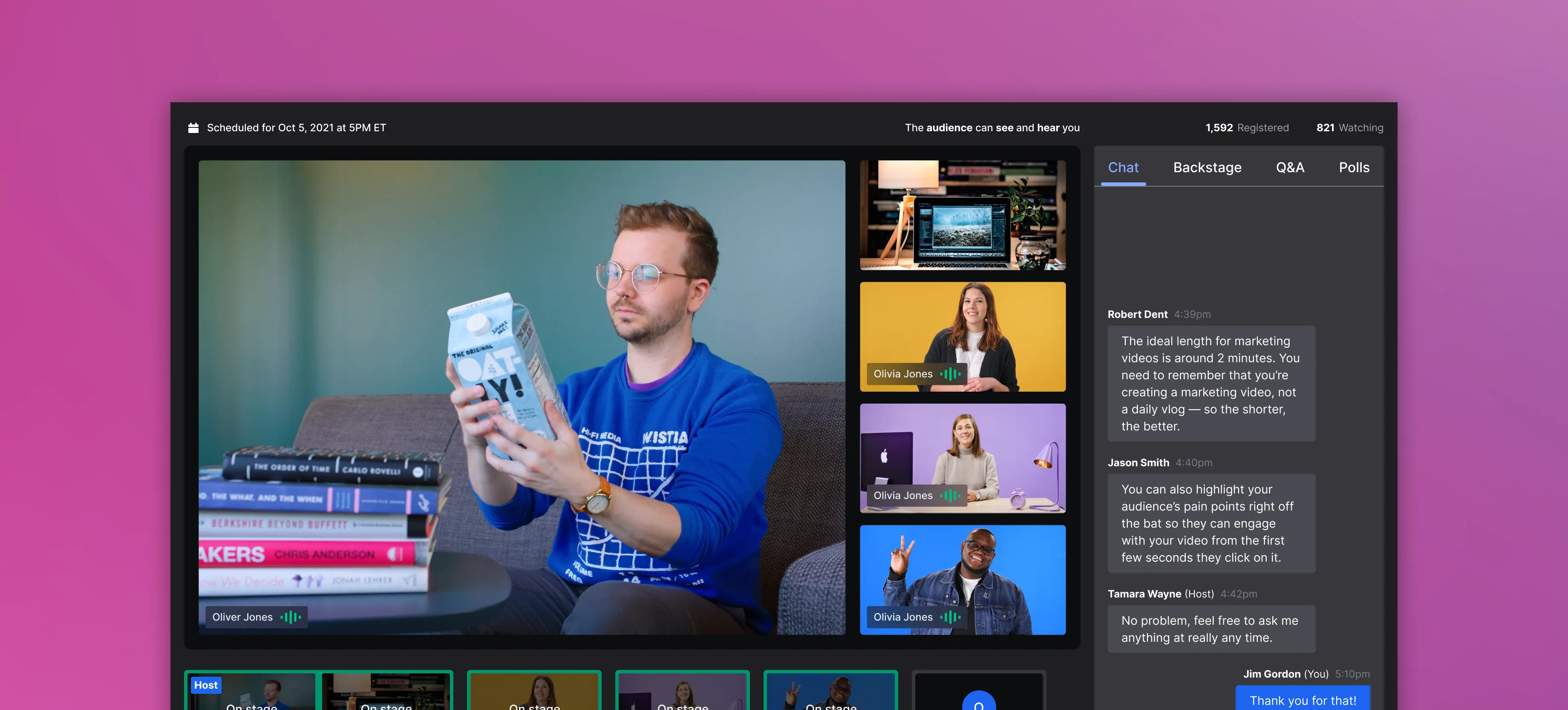 Wistia webinar tool interface design